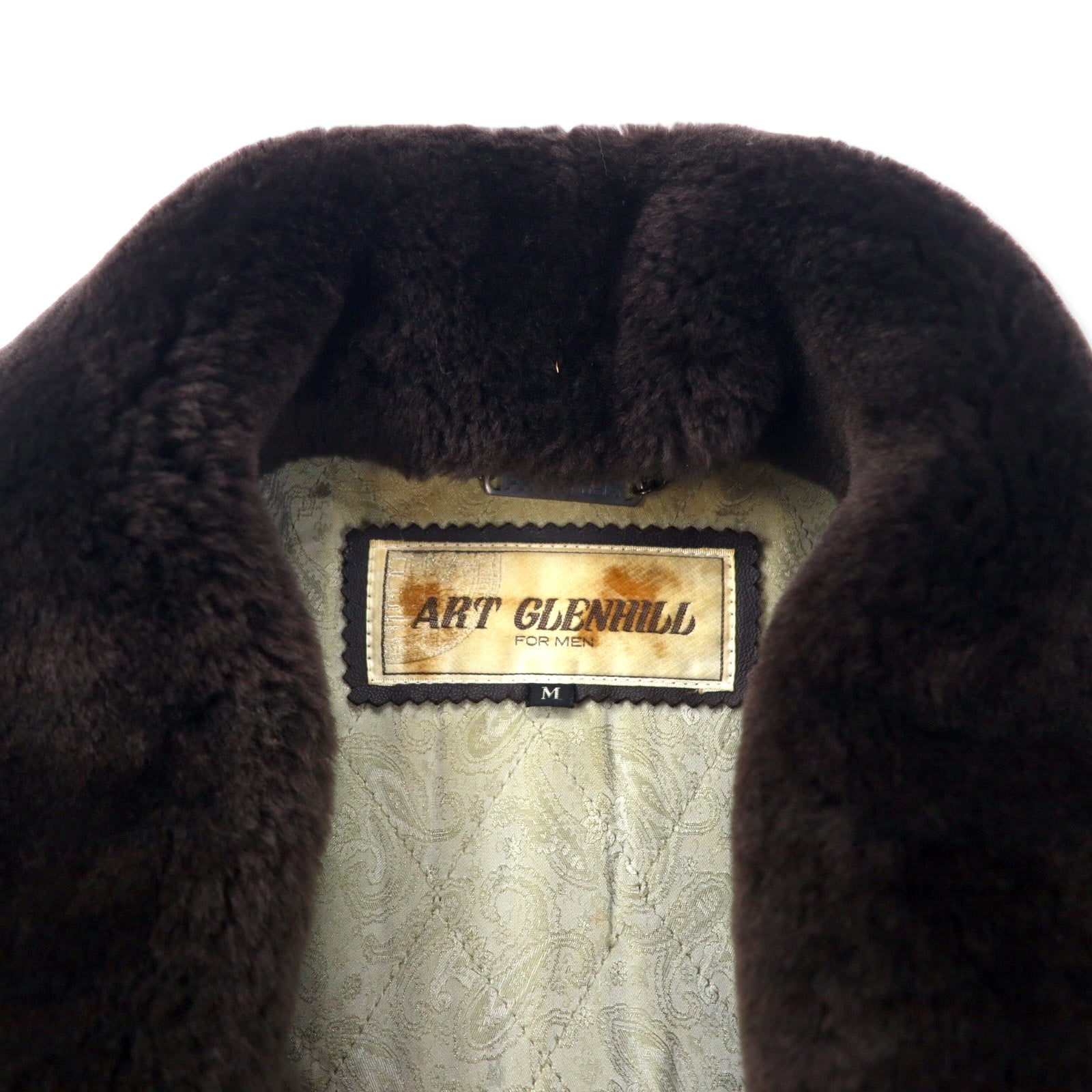 ART GLENHILL FOR MEN - Cappotto in pelle d'agnello scamosciata con collo a scialle, taglia M, colore marrone, in vera pelle di pecora, collo in pelliccia rimovibile, prodotto in Giappone