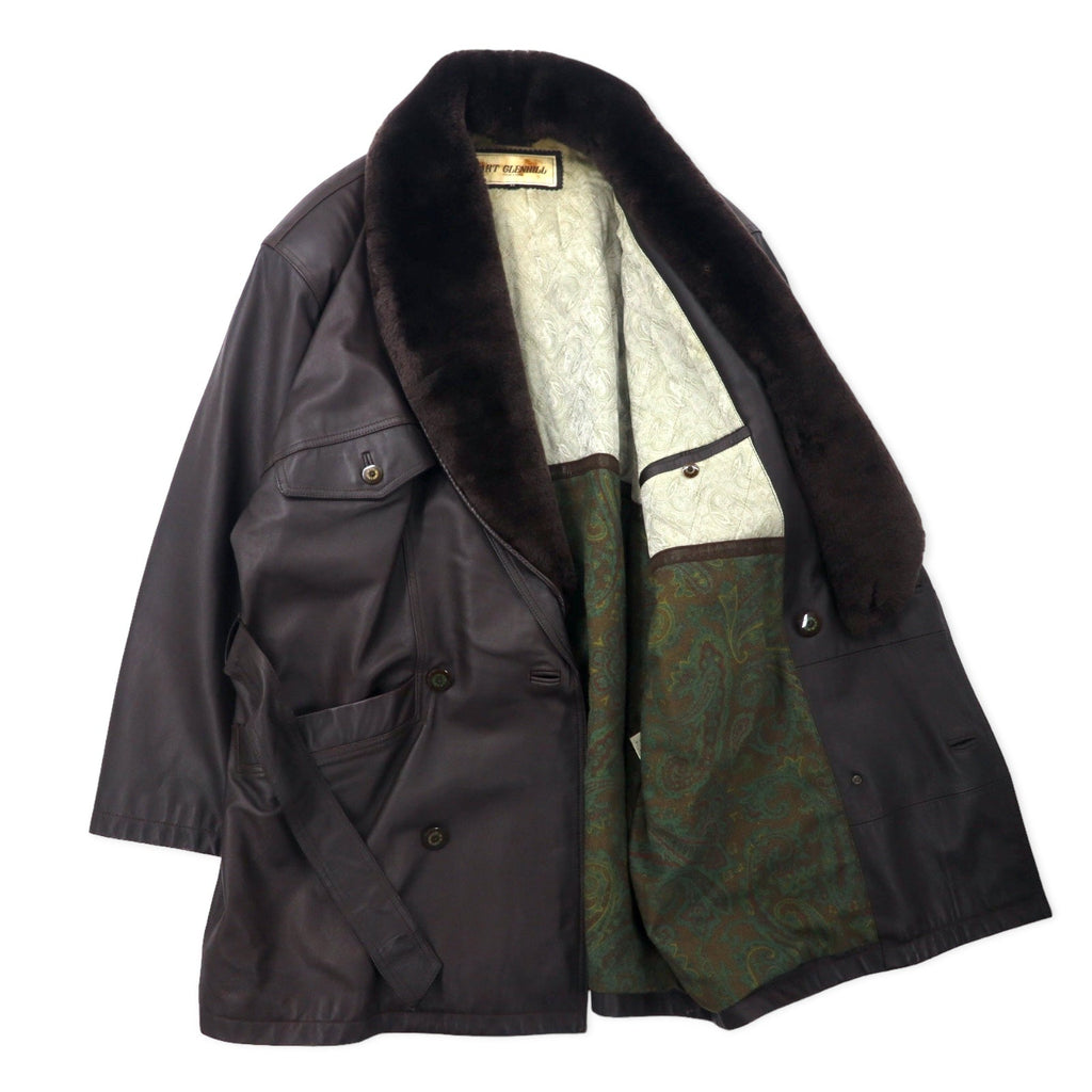 ART GLENHILL FOR MEN - Cappotto in pelle d'agnello scamosciata con collo a scialle, taglia M, colore marrone, in vera pelle di pecora, collo in pelliccia rimovibile, prodotto in Giappone