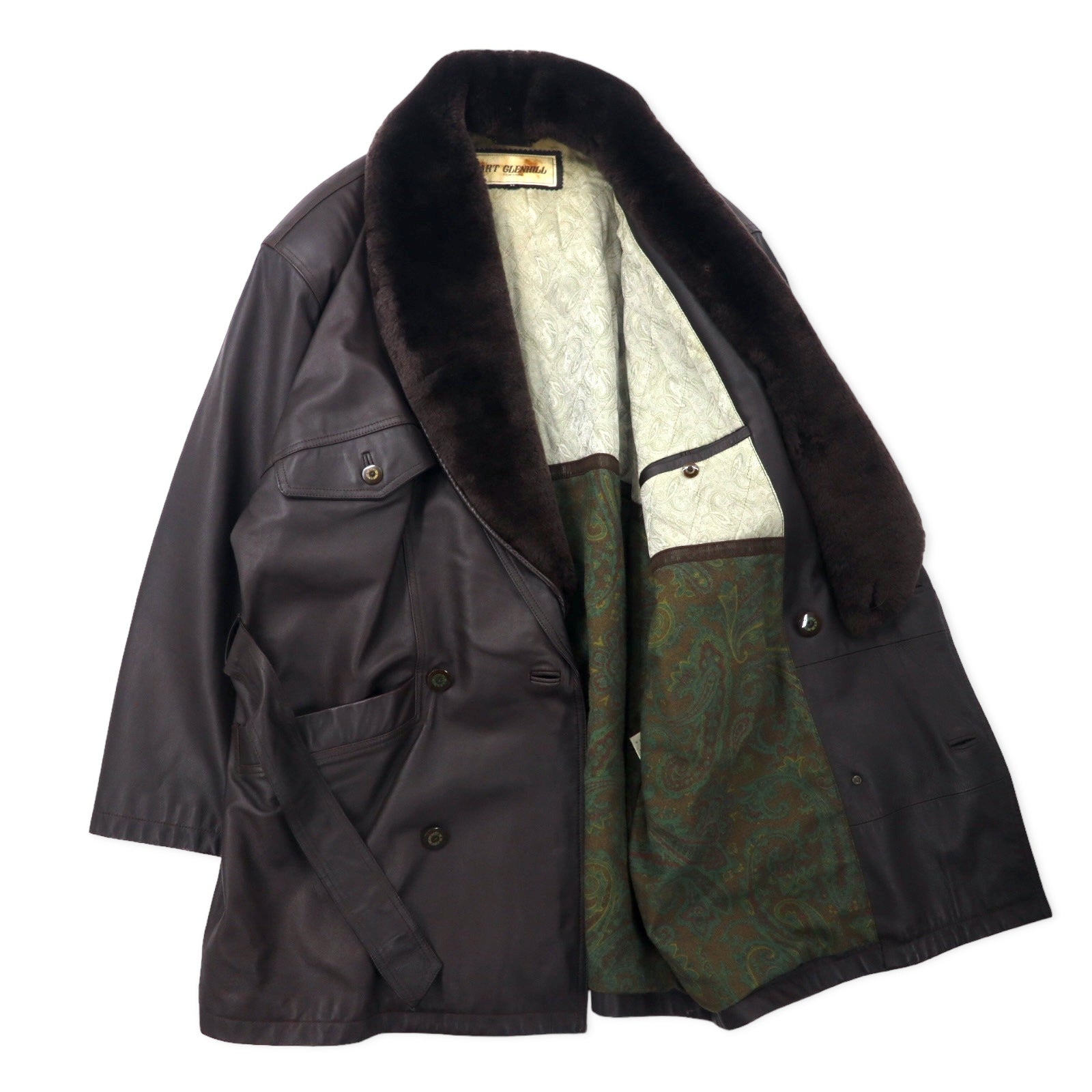 ART GLENHILL FOR MEN - Cappotto in pelle d'agnello scamosciata con collo a scialle, taglia M, colore marrone, in vera pelle di pecora, collo in pelliccia rimovibile, prodotto in Giappone