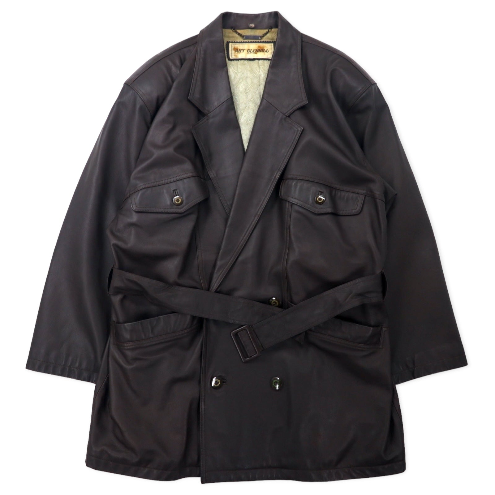 ART GLENHILL FOR MEN - Cappotto in pelle d'agnello scamosciata con collo a scialle, taglia M, colore marrone, in vera pelle di pecora, collo in pelliccia rimovibile, prodotto in Giappone
