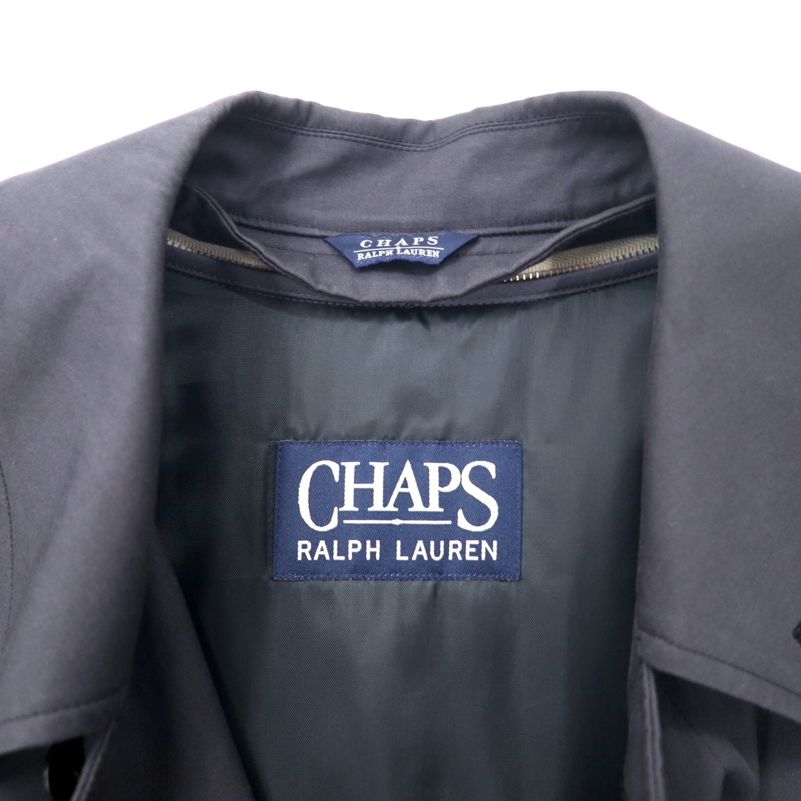 CHAPS RALPH LAUREN anni '90, cappotto monopetto, taglia LL, nero, cotone, abbottonatura nascosta, fodera staccabile
