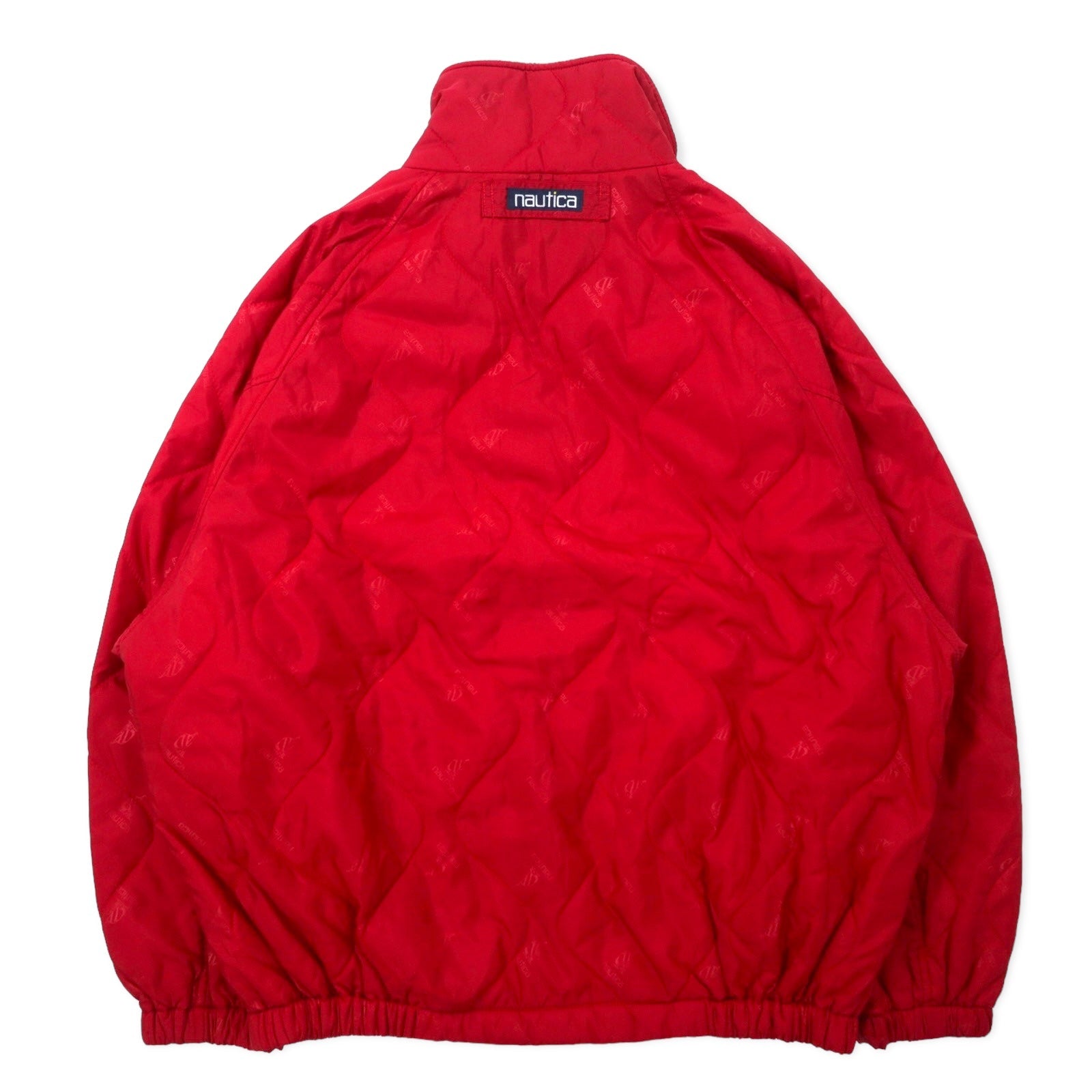 Giacca isolante nautica anni '90, taglia M, rossa, in nylon, imbottita, fantasia all-over con logo