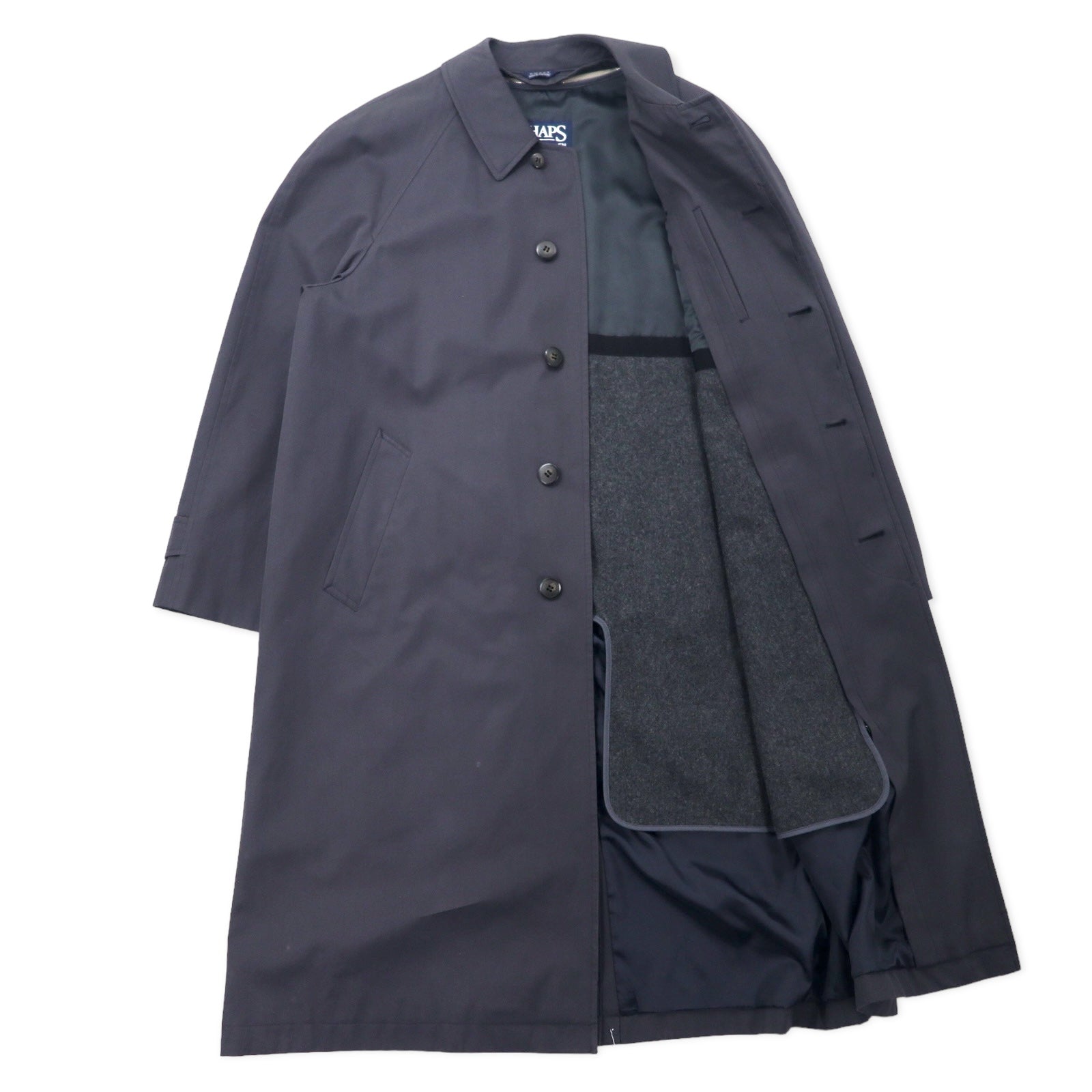 CHAPS RALPH LAUREN anni '90, cappotto monopetto, taglia LL, nero, cotone, abbottonatura nascosta, fodera staccabile