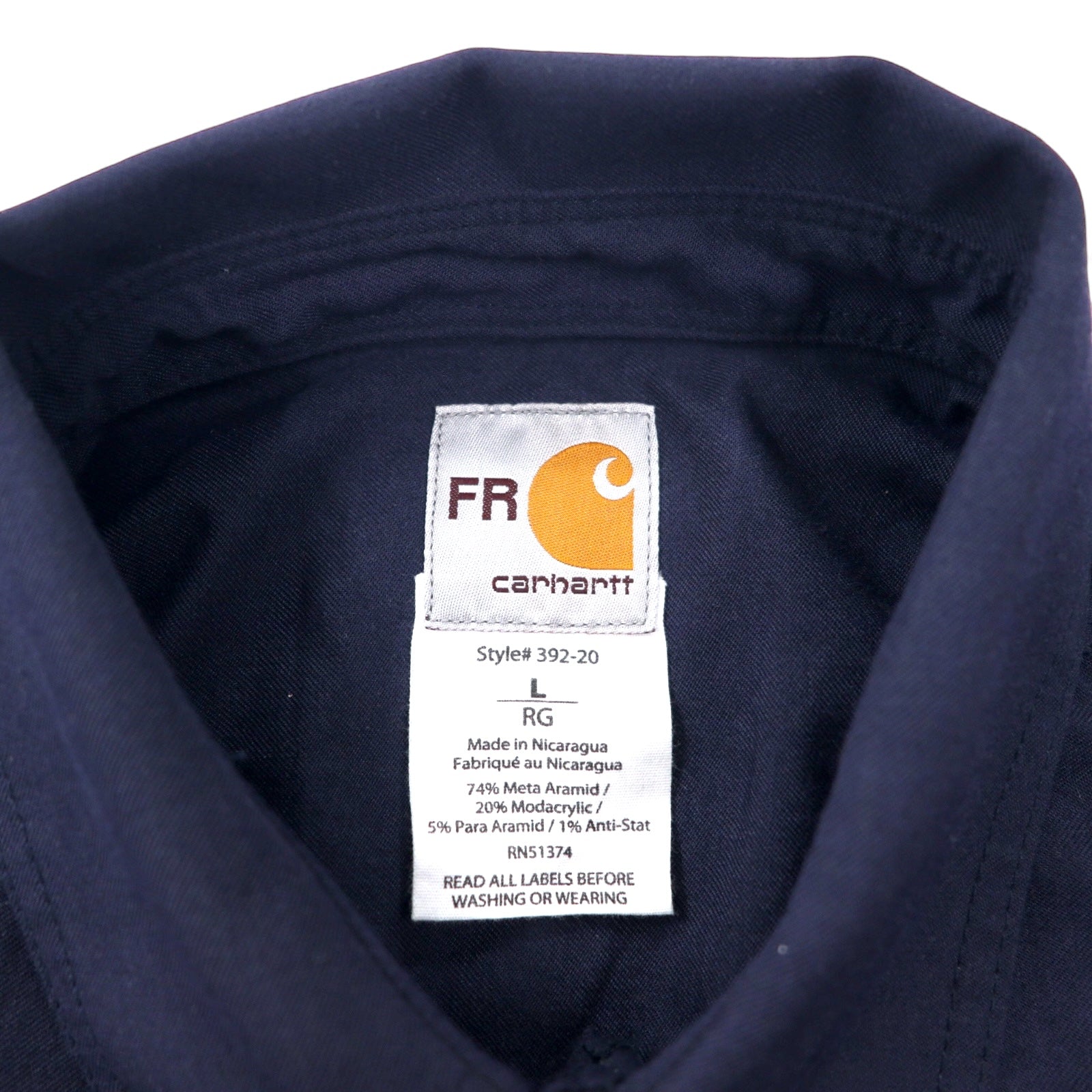 Carhartt FR - Camicia button-down da lavoro, taglia L, blu navy, aramide, tessuto ignifugo, oversize 395-20