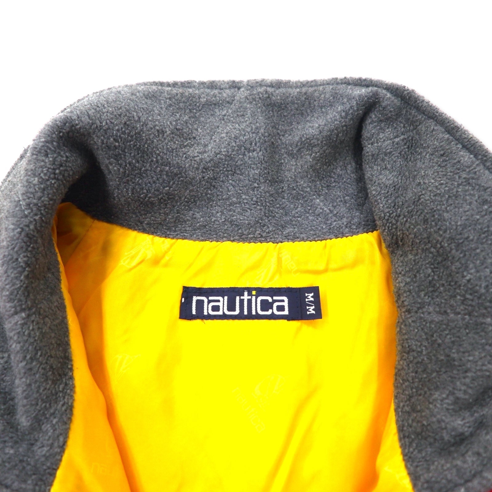 Giacca isolante nautica anni '90, taglia M, rossa, in nylon, imbottita, fantasia all-over con logo