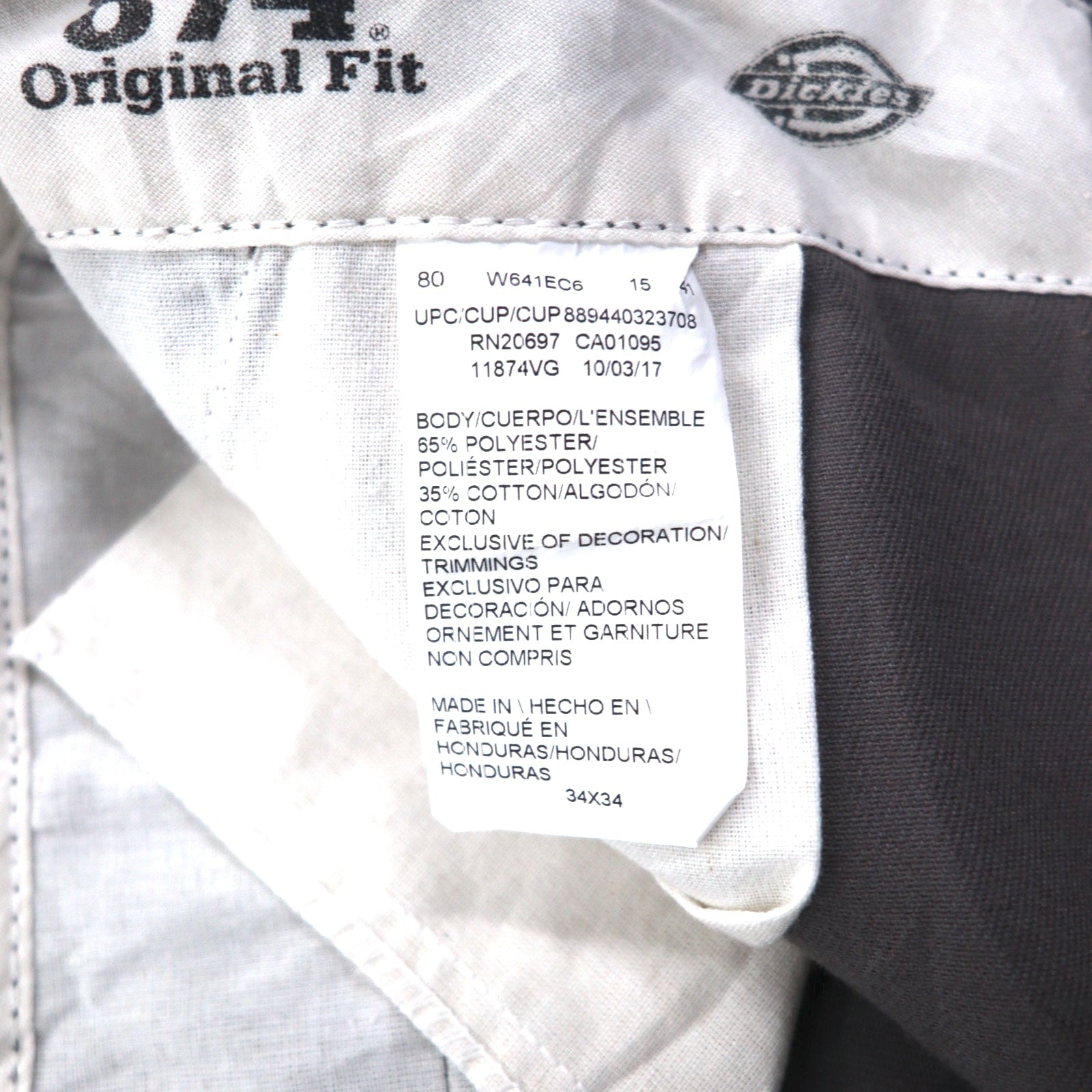 Dickies 874 Pantaloni Chino da Lavoro L Grigio Original Fit W641EC6 Fabbricato in Honduras