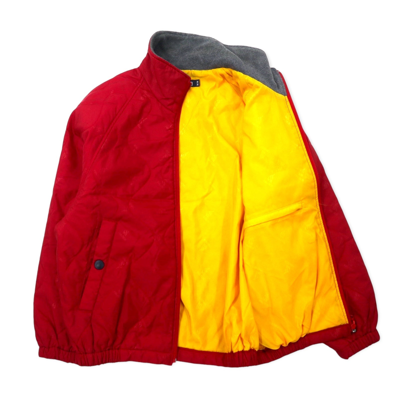 Giacca isolante nautica anni '90, taglia M, rossa, in nylon, imbottita, fantasia all-over con logo
