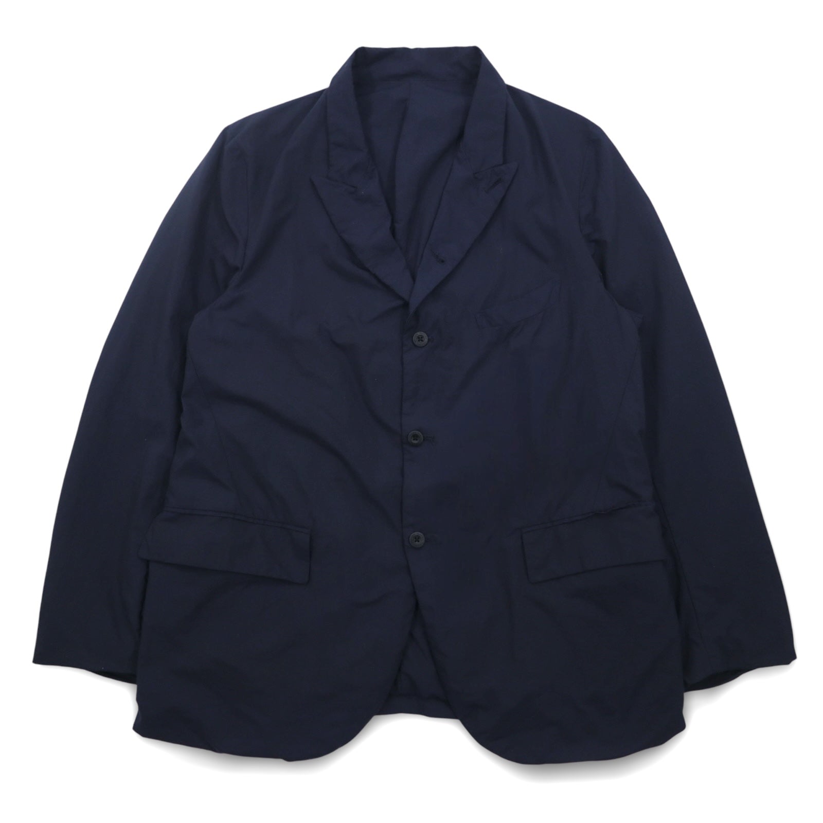 Completo TEATORA DEVICE JKT / WALLET PANTS taglia L, colore blu navy, in nylon PACKABLE, modelli TT-004-P / TT-203-P, Made in Japan.