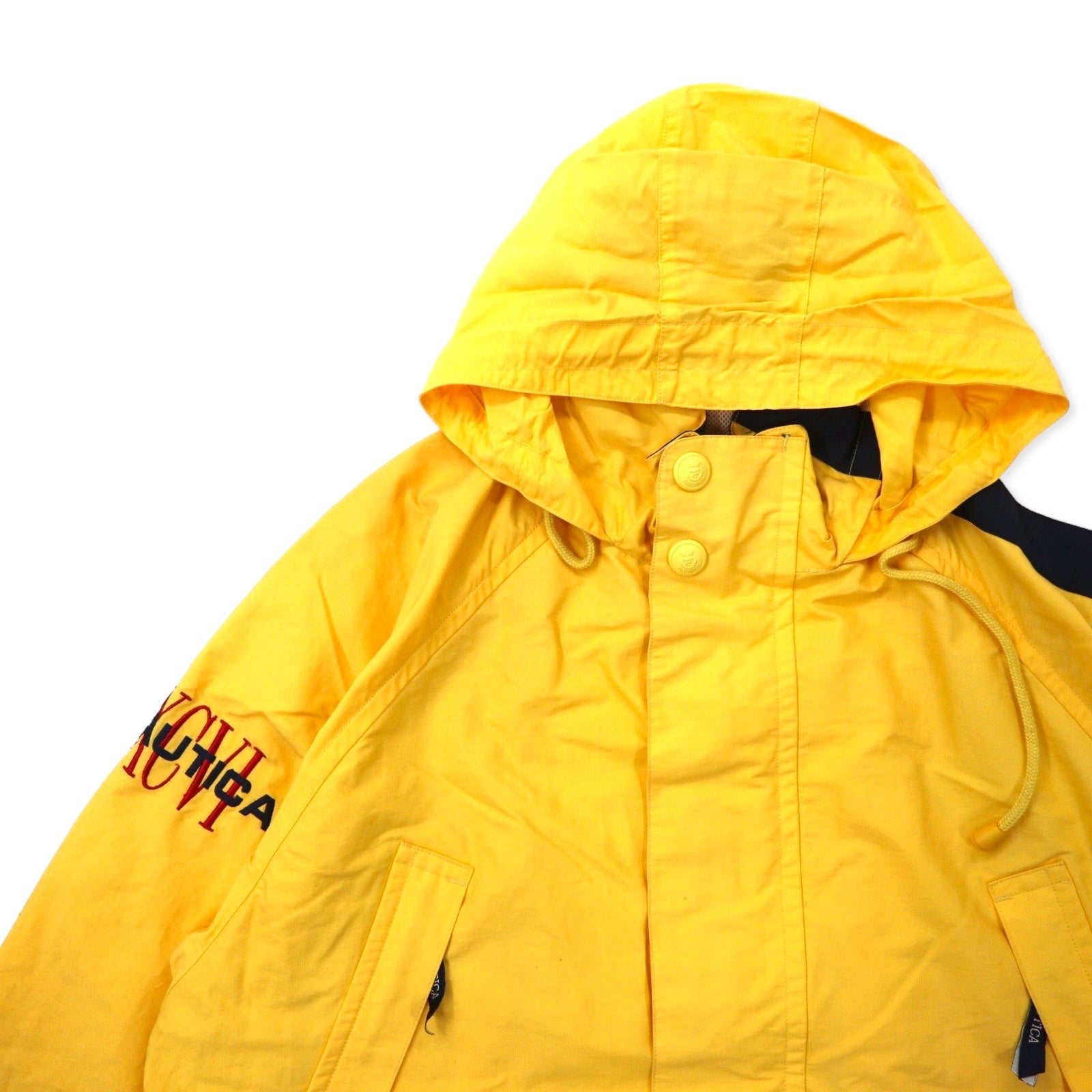 nautica Giacca a vela anni '90, taglia M, gialla, cotone-nylon, cappuccio riponibile, coulisse