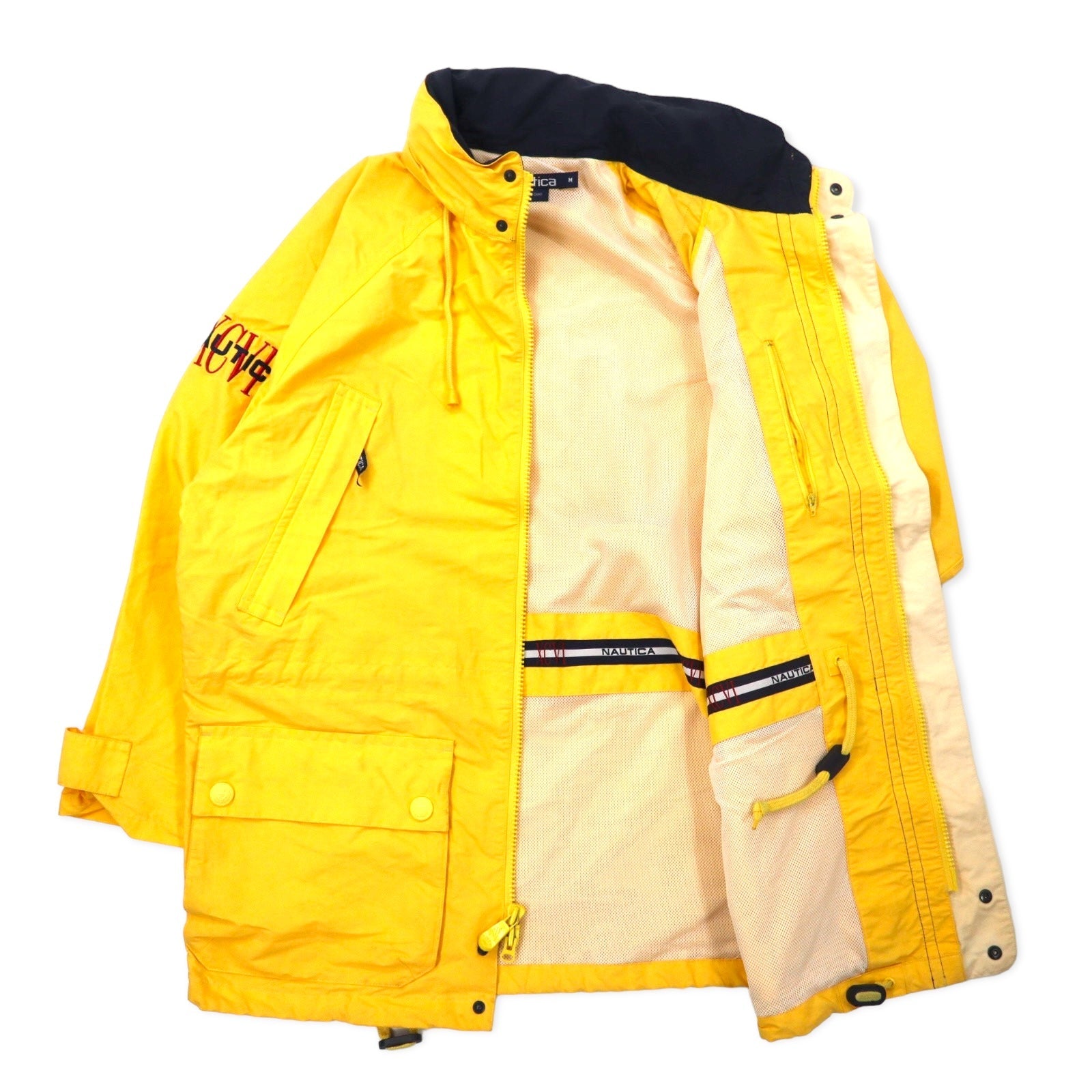 nautica Giacca a vela anni '90, taglia M, gialla, cotone-nylon, cappuccio riponibile, coulisse