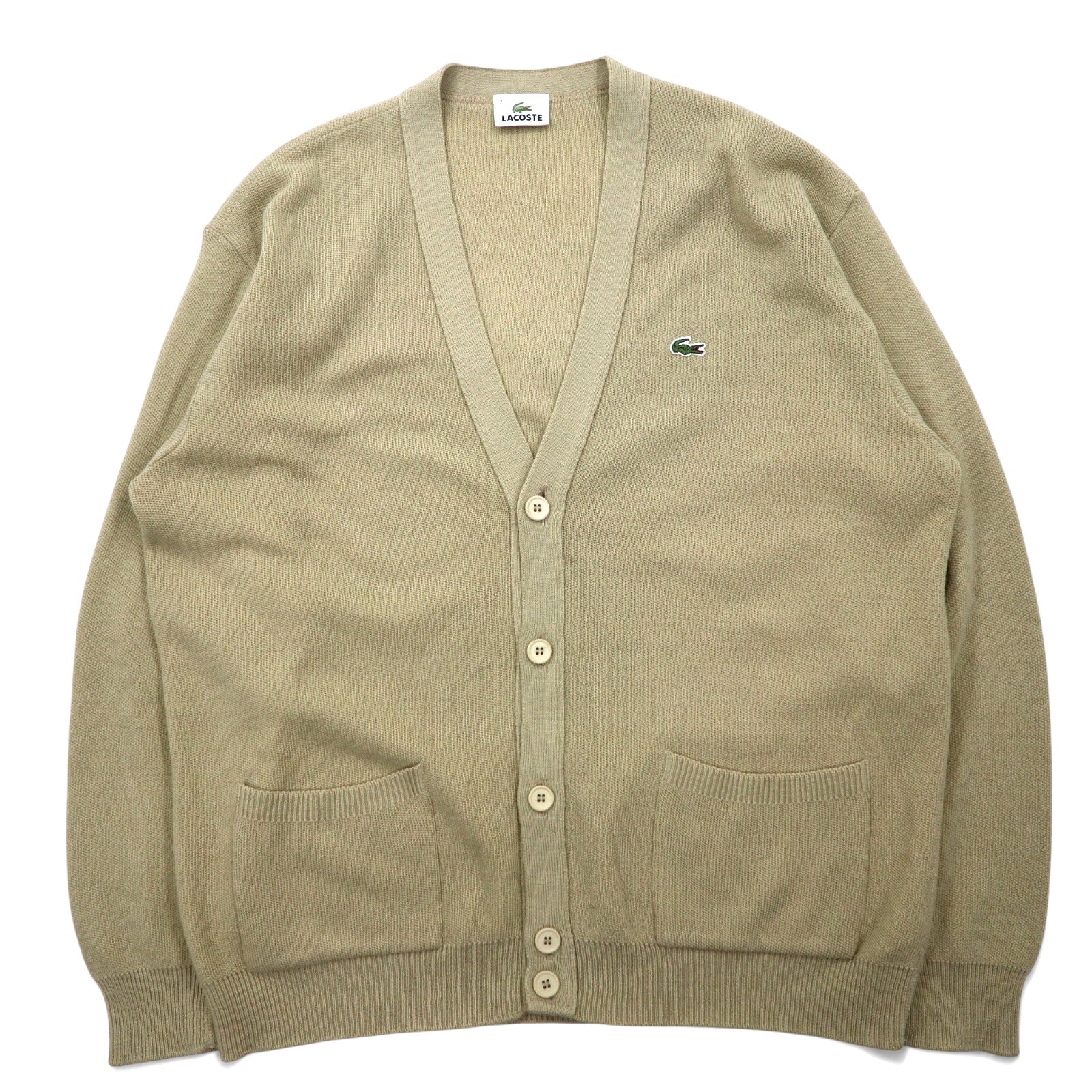 LACOSTE Cardigan in maglia XL Beige Lana Logo ricamato