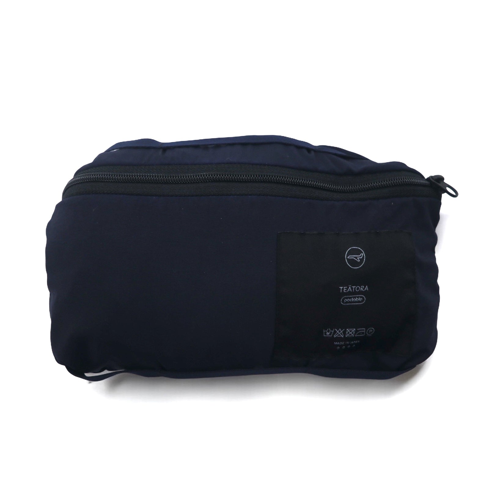 Completo TEATORA DEVICE JKT / WALLET PANTS taglia L, colore blu navy, in nylon PACKABLE, modelli TT-004-P / TT-203-P, Made in Japan.