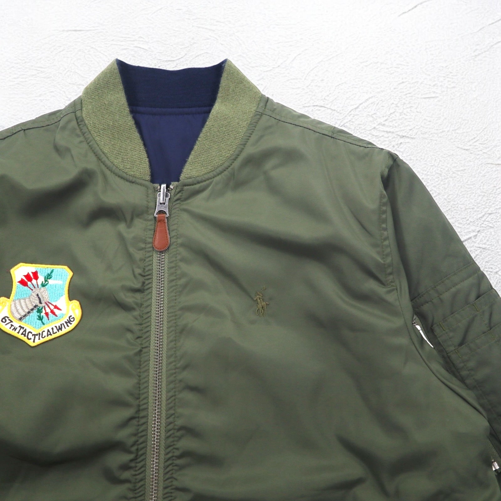 POLO RALPH LAUREN Giacca da volo MA-1 reversibile L cachi navy poliestere toppa piccola ricamo pony cerniera TALON