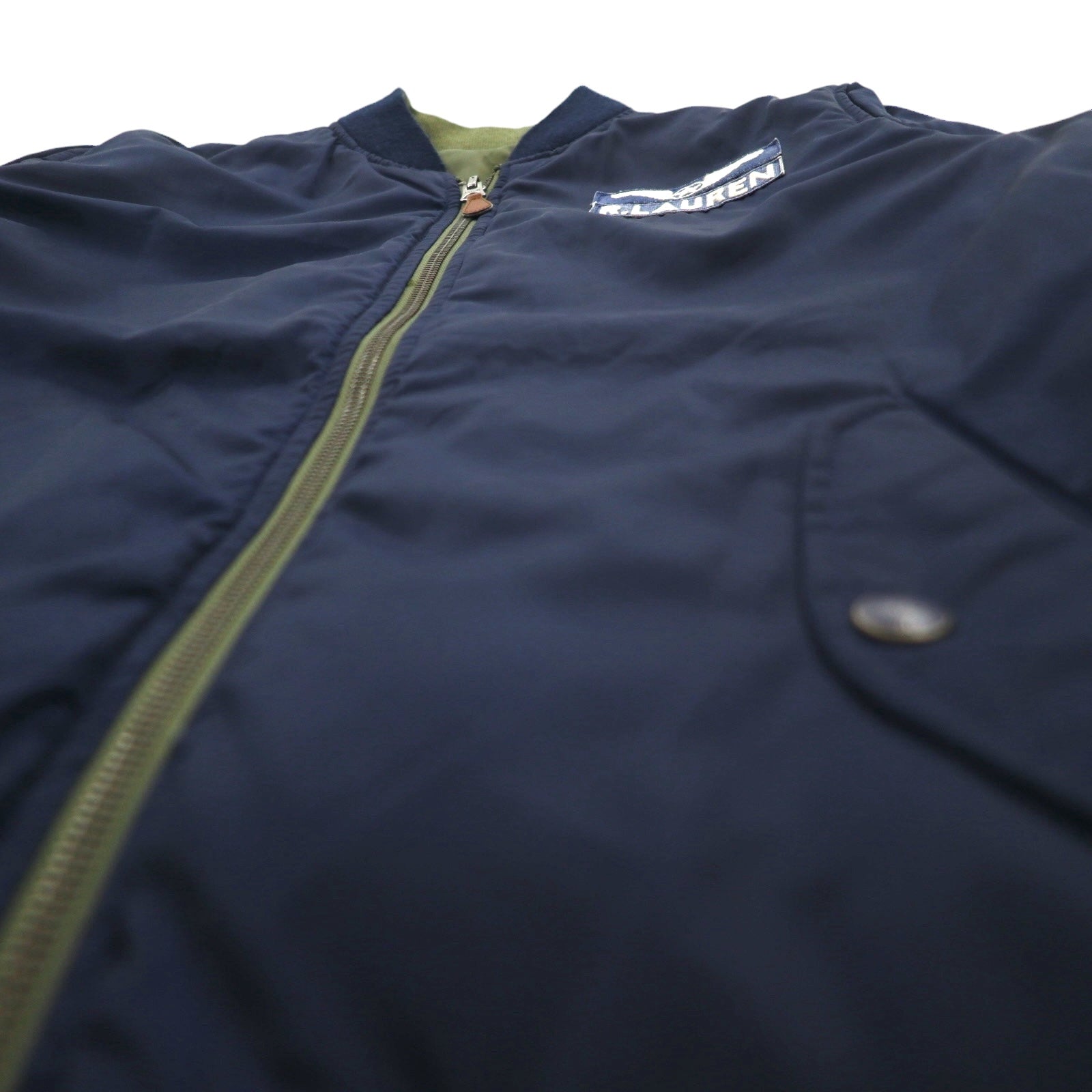 POLO RALPH LAUREN Giacca da volo MA-1 reversibile L cachi navy poliestere toppa piccola ricamo pony cerniera TALON