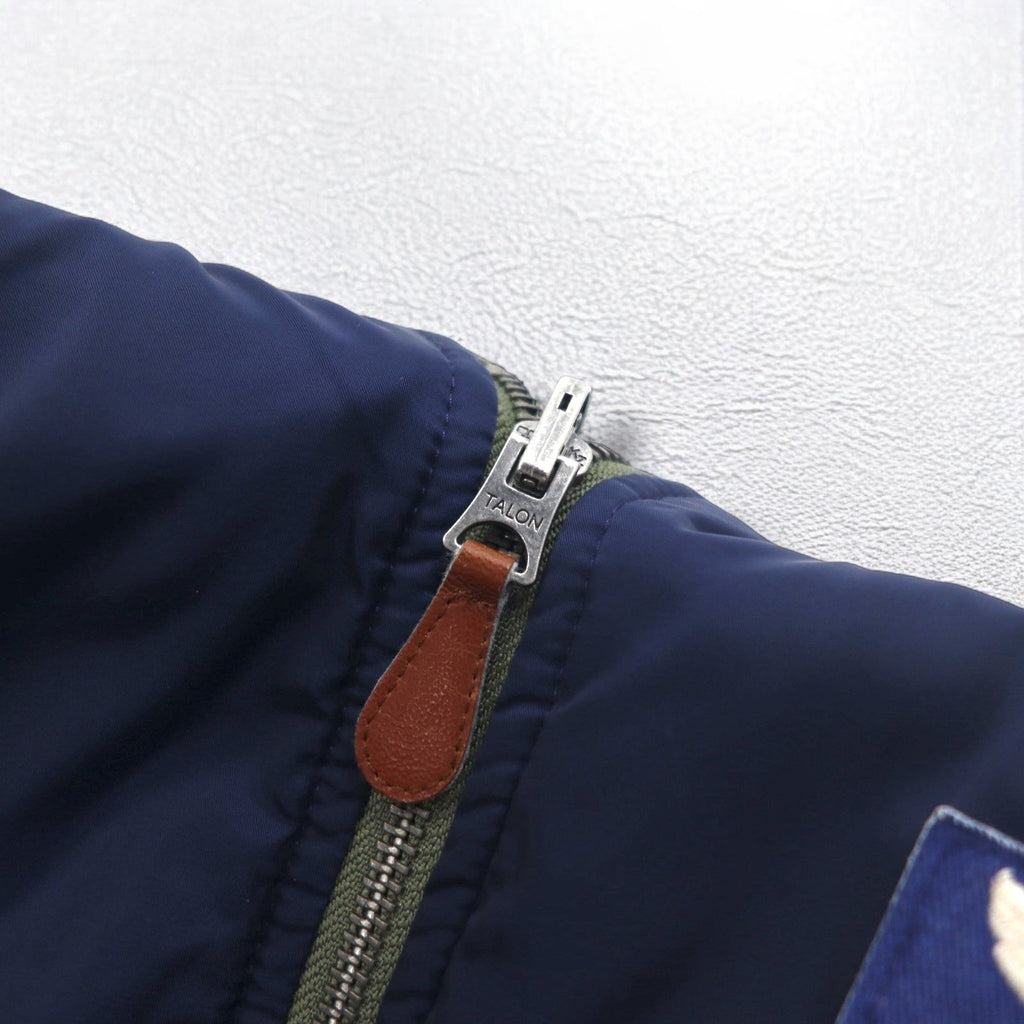 POLO RALPH LAUREN Giacca da volo MA-1 reversibile L cachi navy poliestere toppa piccola ricamo pony cerniera TALON