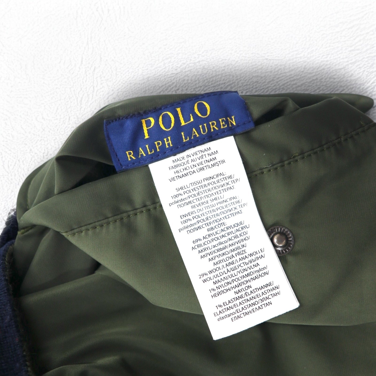 POLO RALPH LAUREN Giacca da volo MA-1 reversibile L cachi navy poliestere toppa piccola ricamo pony cerniera TALON