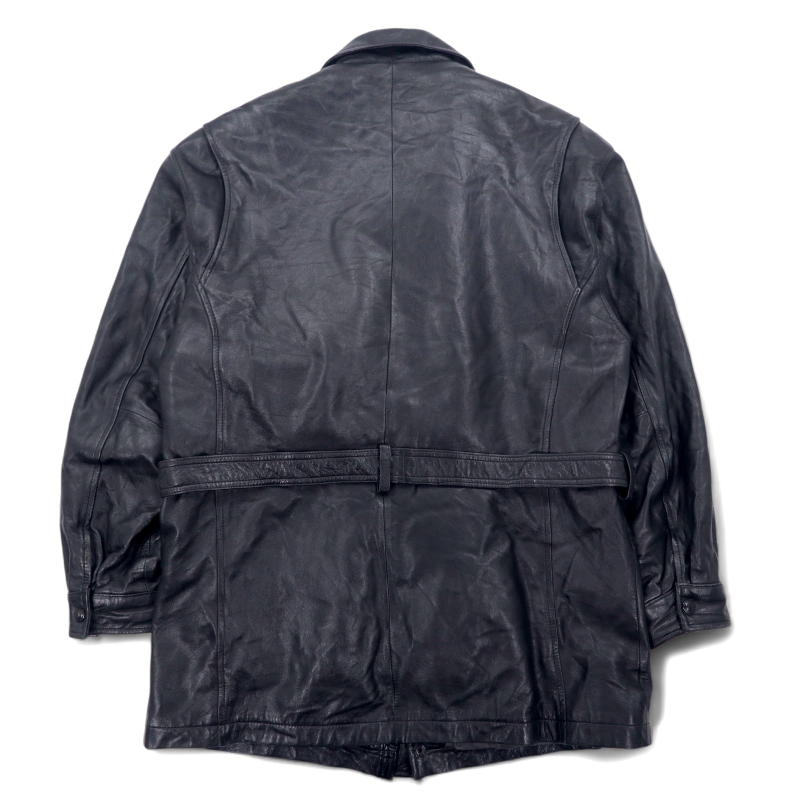 Anni '90 PELLE STUDIO (WILSONS) Thinsulate Cappotto in pelle imbottito Car Coat M Nero Pelle Fodera rimovibile