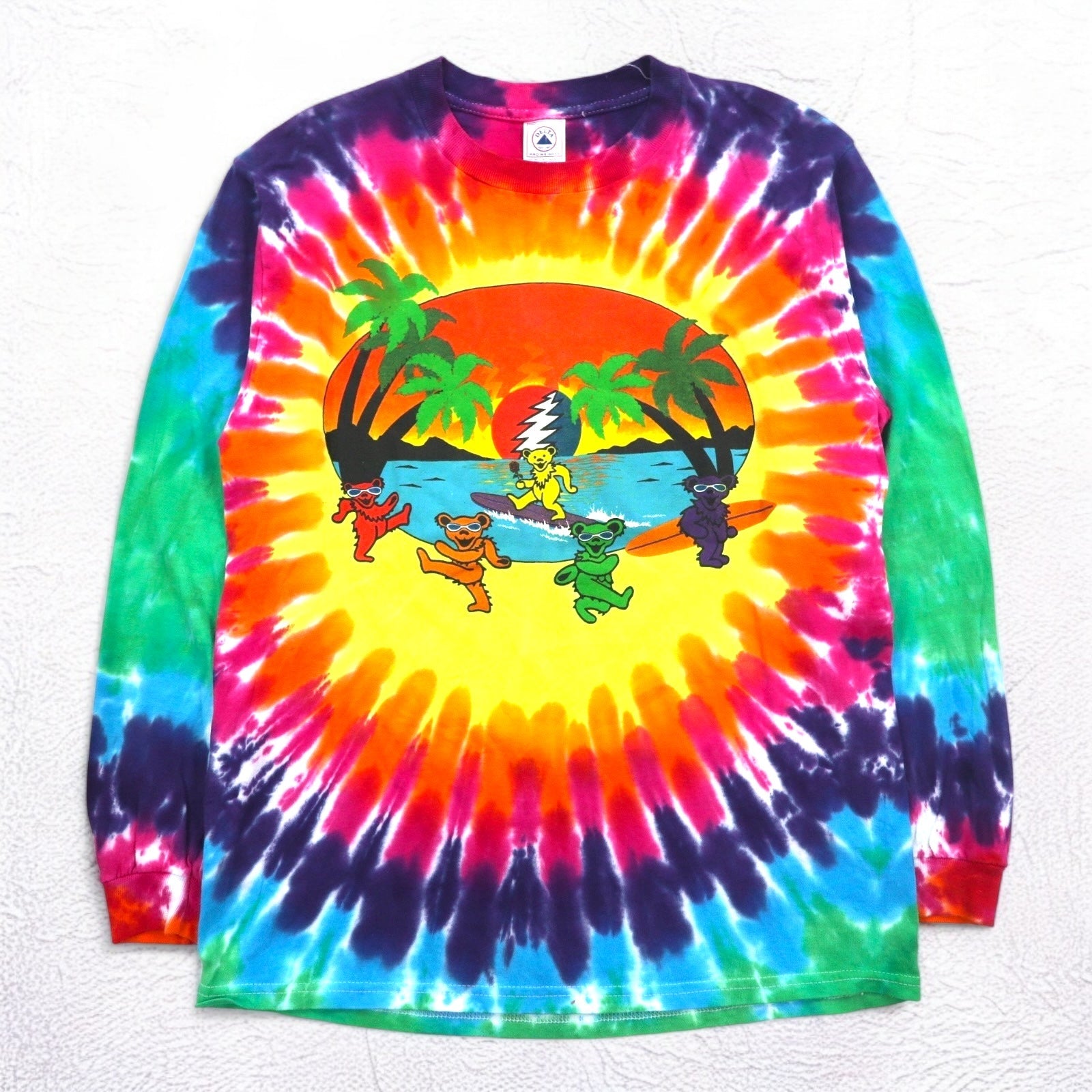 GRATEFUL DEAD T-shirt a maniche lunghe Tie-Dye con orso danzante, taglia M, multicolore, marca DELTA, Grateful Dead