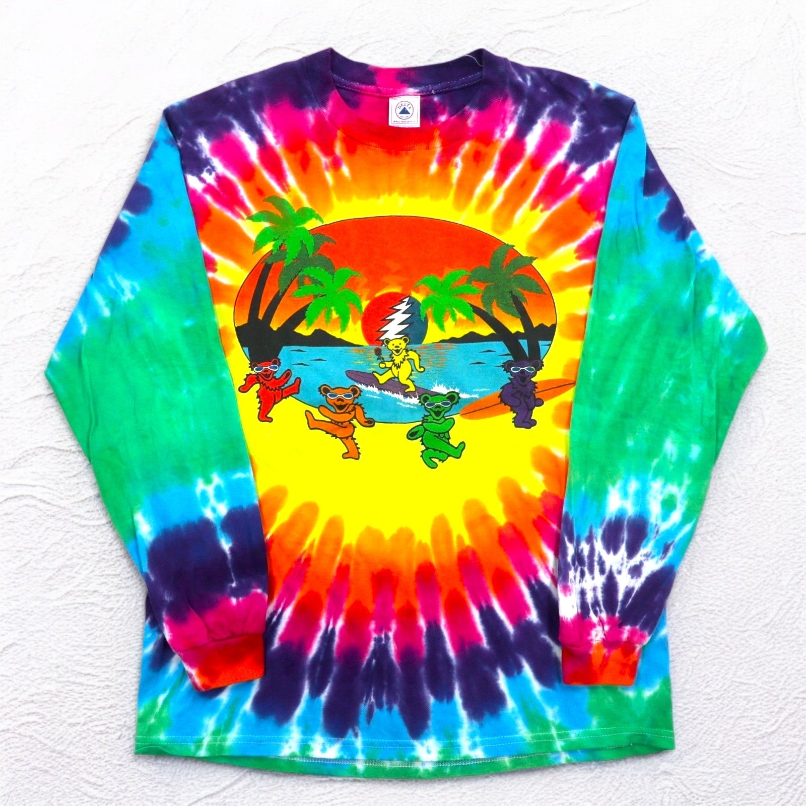 GRATEFUL DEAD T-shirt a maniche lunghe Tie-Dye con orso danzante, taglia M, multicolore, marca DELTA, Grateful Dead