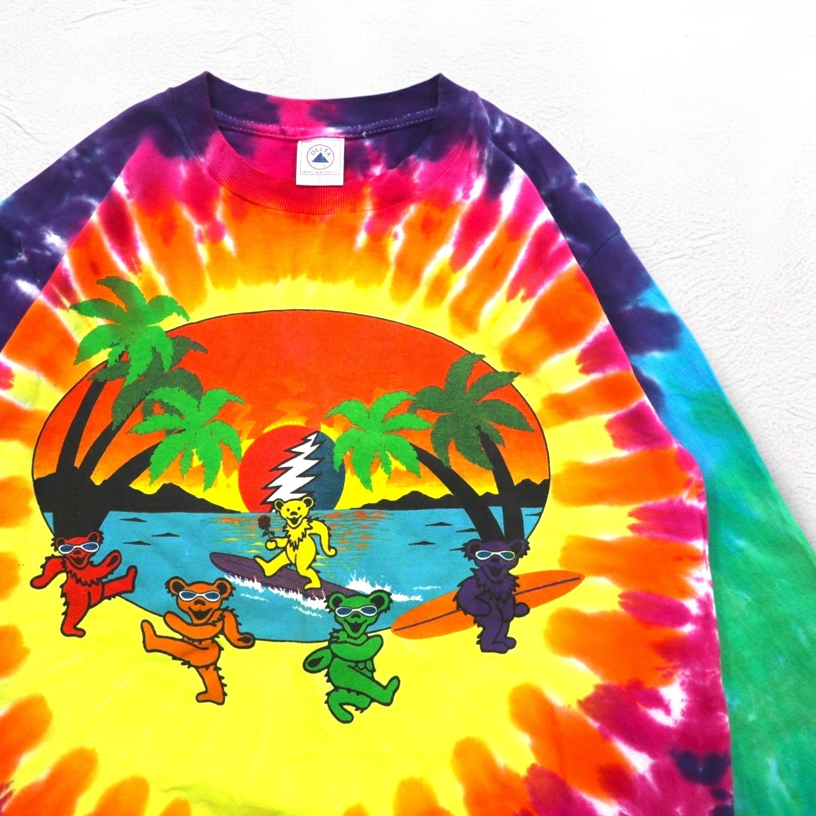 GRATEFUL DEAD T-shirt a maniche lunghe Tie-Dye con orso danzante, taglia M, multicolore, marca DELTA, Grateful Dead