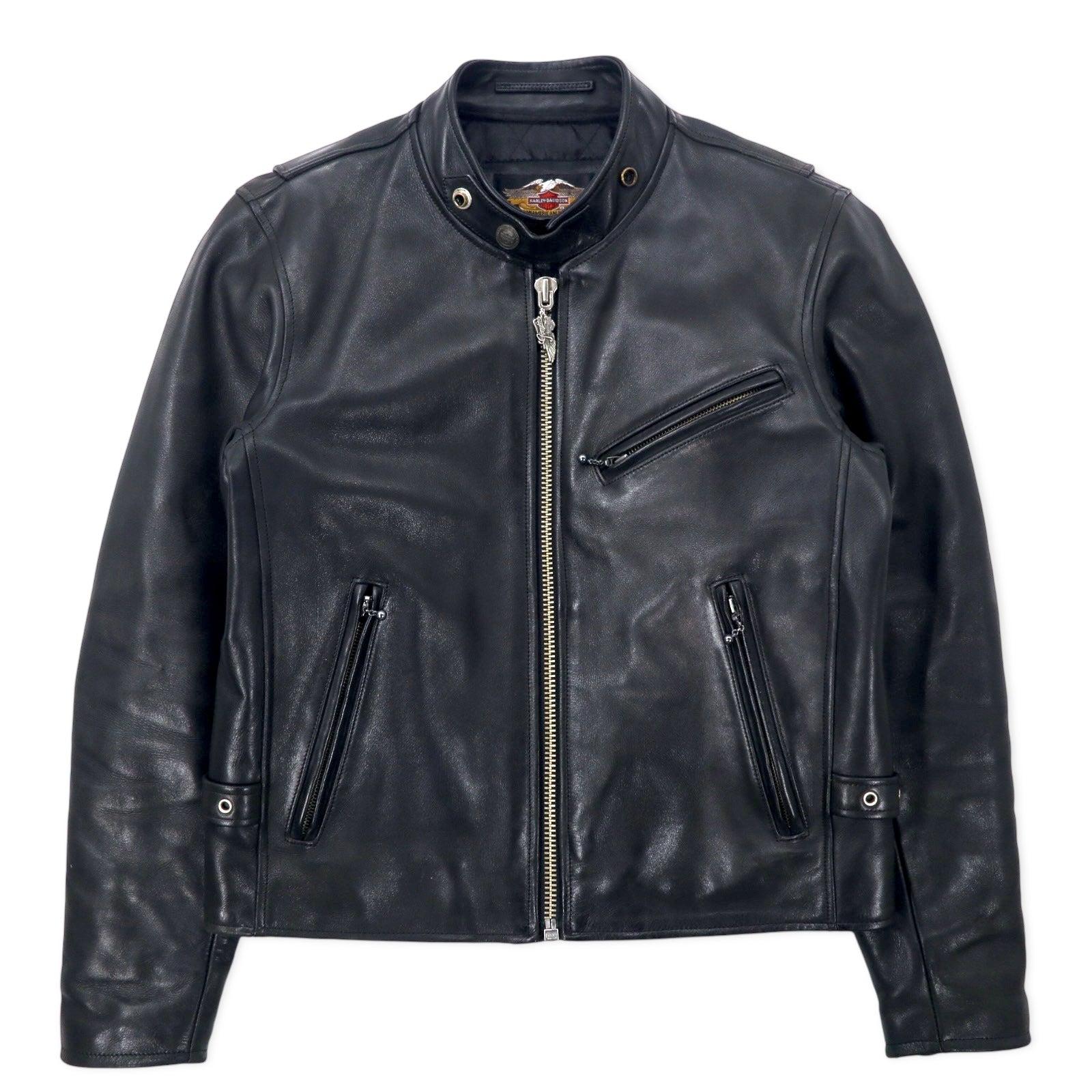 HARLEY DAVIDSON Giacca in pelle da motociclista singola M Nera Pelle bovina Fodera trapuntata 40192
