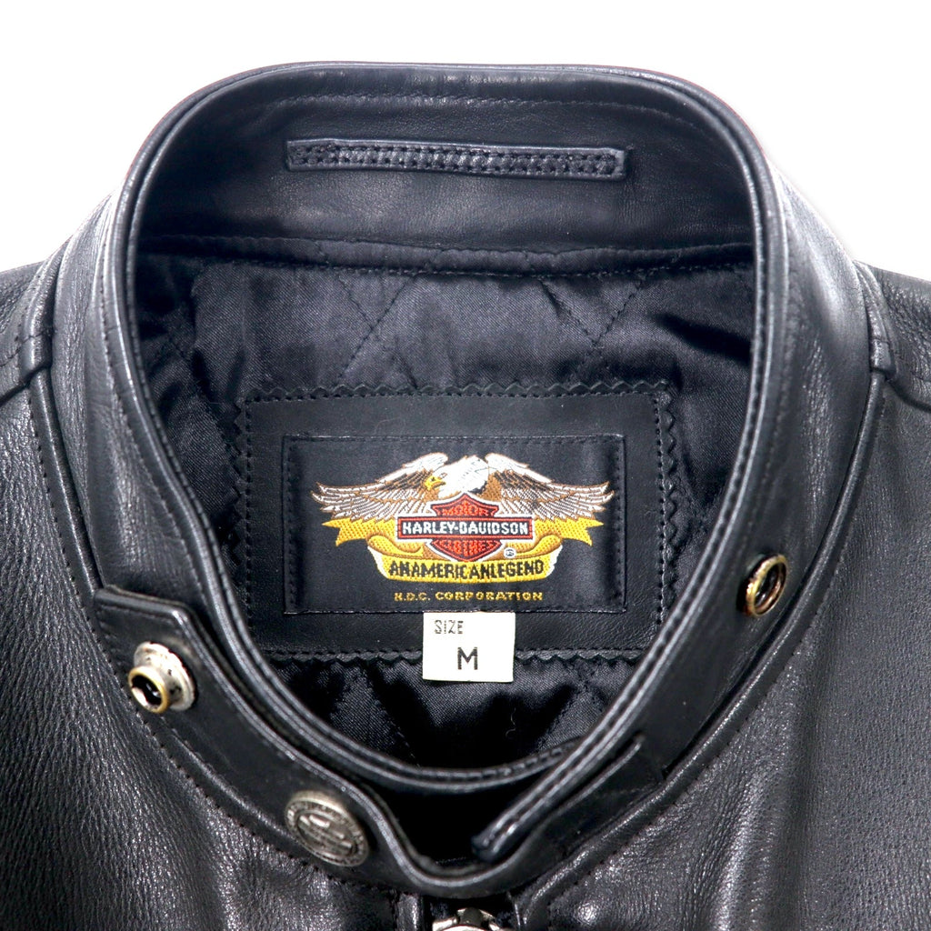 HARLEY DAVIDSON Giacca in pelle da motociclista singola M Nera Pelle bovina Fodera trapuntata 40192