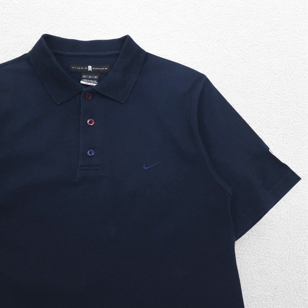 NIKE ドライフィット ポロシャツ M ネイビー コットン 鹿の子 TIGER WOODS タイガーウッズ スウォッシュ