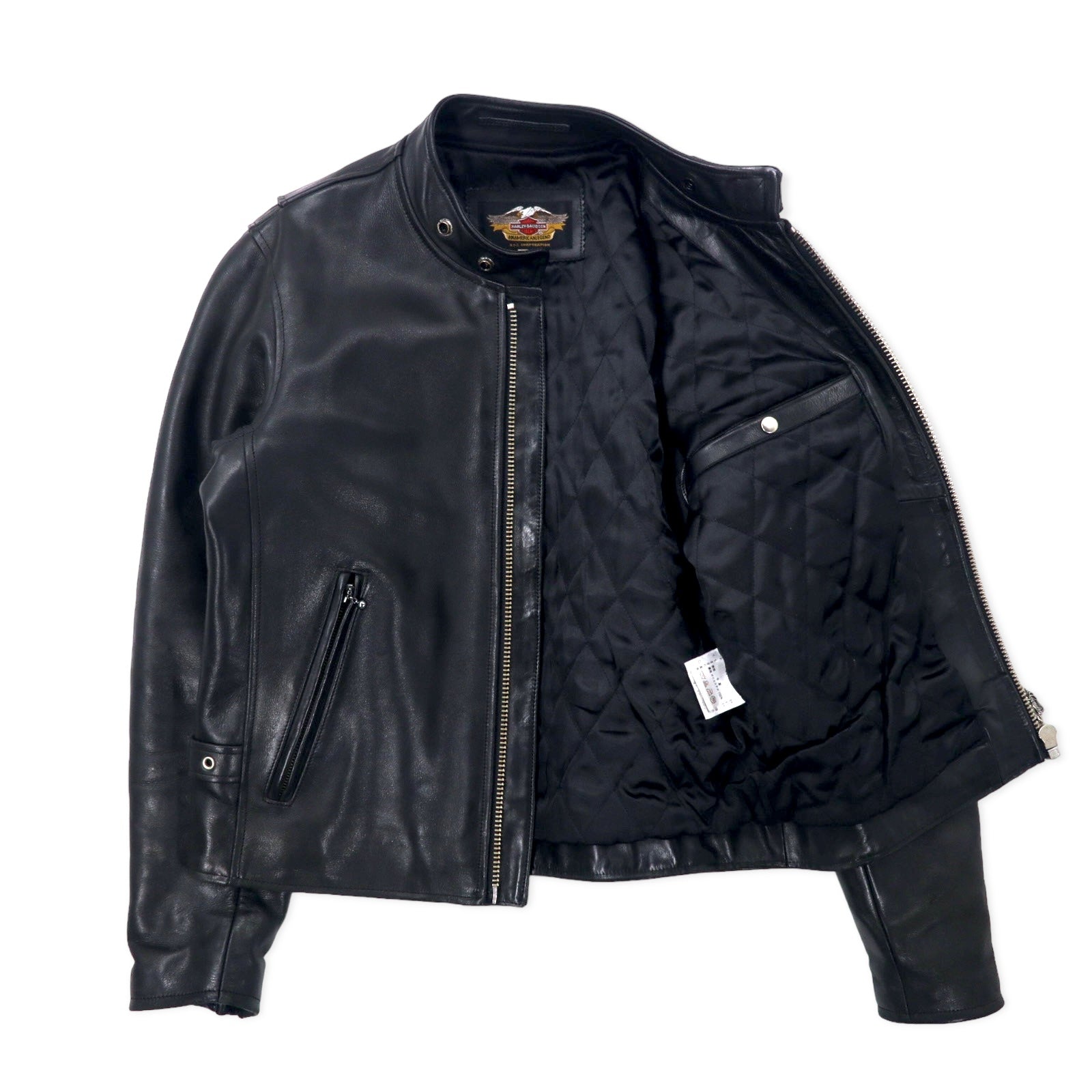 HARLEY DAVIDSON Giacca in pelle da motociclista singola M Nera Pelle bovina Fodera trapuntata 40192