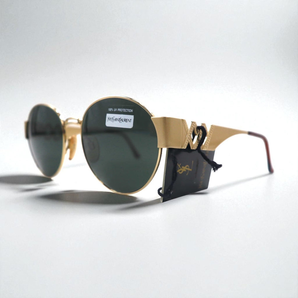 YVES SAINT LAURENT イタリア製 ボストン サングラス ゴールド メタルフレーム ラウンド 6037 Y101 135 未使用品 ヴィンテージ