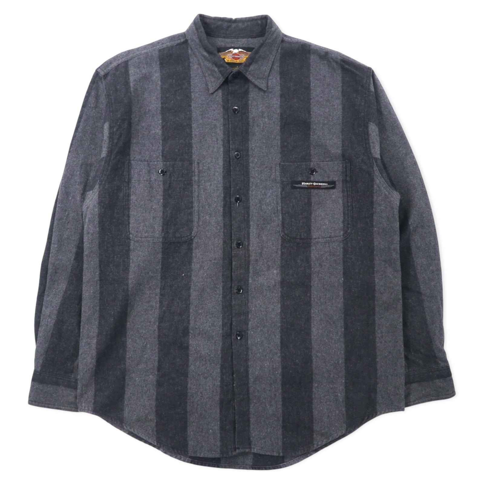 HARLEY DAVIDSON Camicia da Lavoro in Flanella L Grigio Righe Cotone Prodotta in Messico