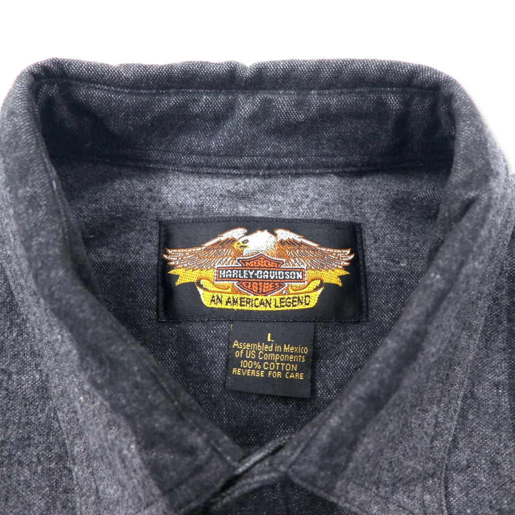 HARLEY DAVIDSON Camicia da Lavoro in Flanella L Grigio Righe Cotone Prodotta in Messico