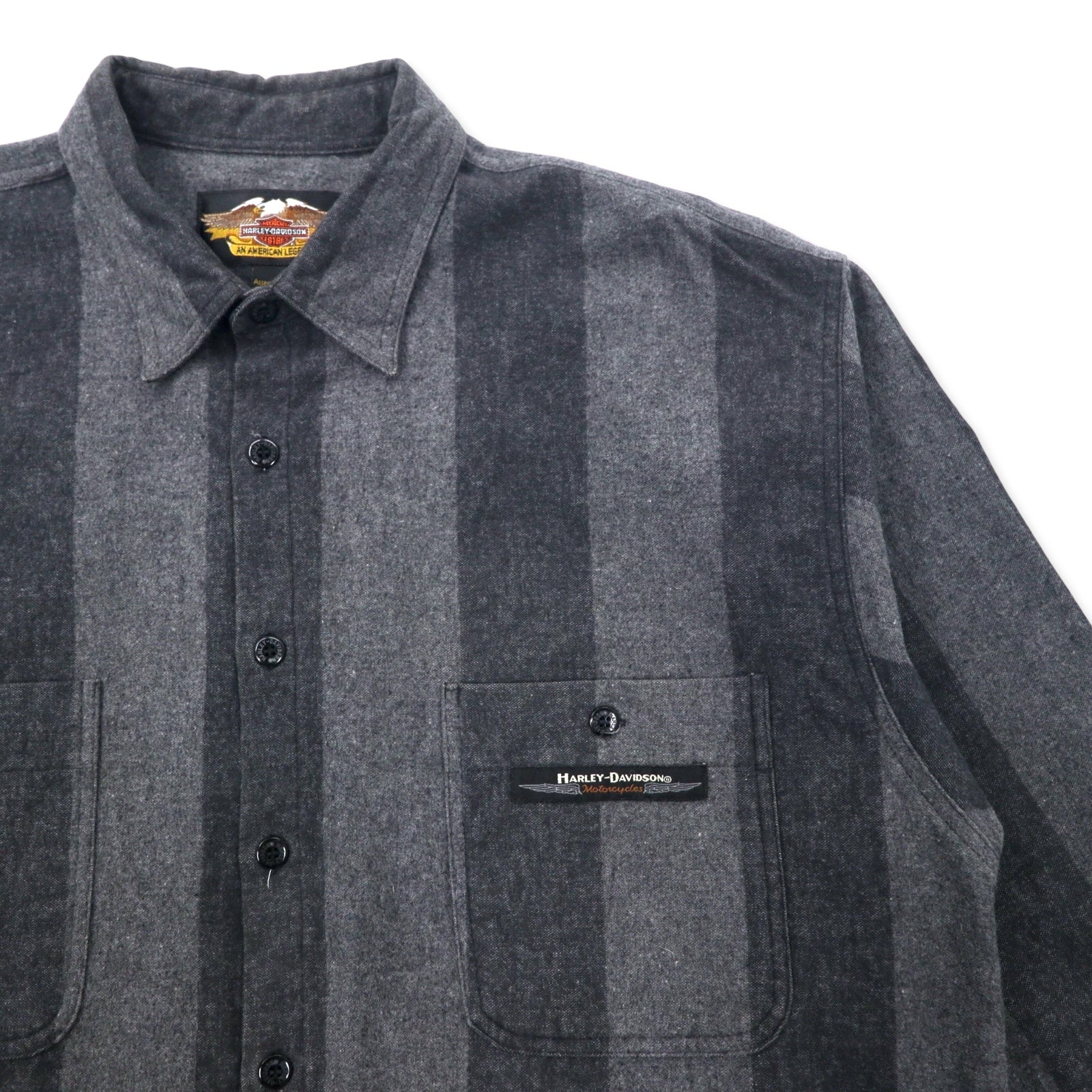 HARLEY DAVIDSON Camicia da Lavoro in Flanella L Grigio Righe Cotone Prodotta in Messico