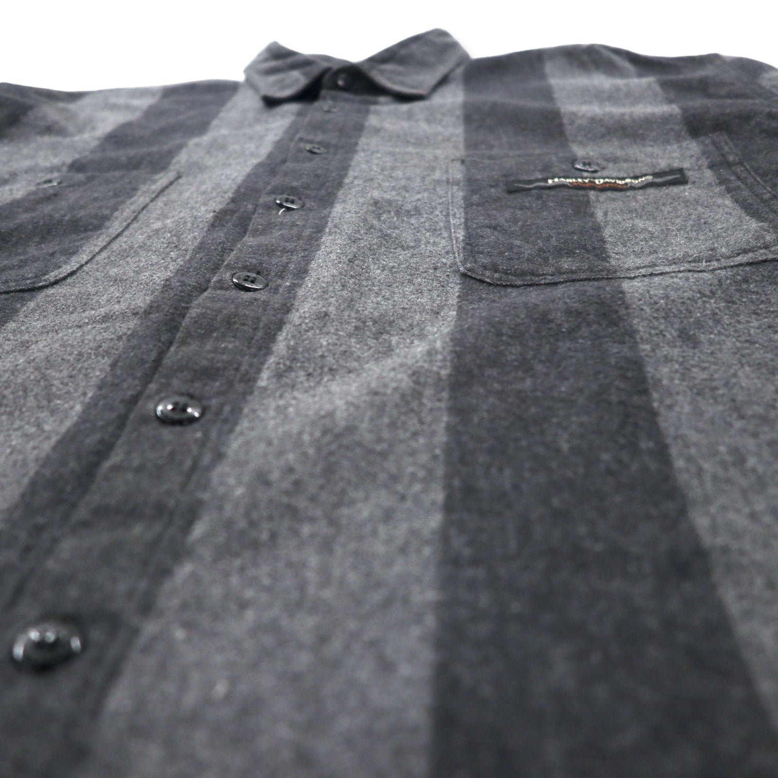 HARLEY DAVIDSON Camicia da Lavoro in Flanella L Grigio Righe Cotone Prodotta in Messico