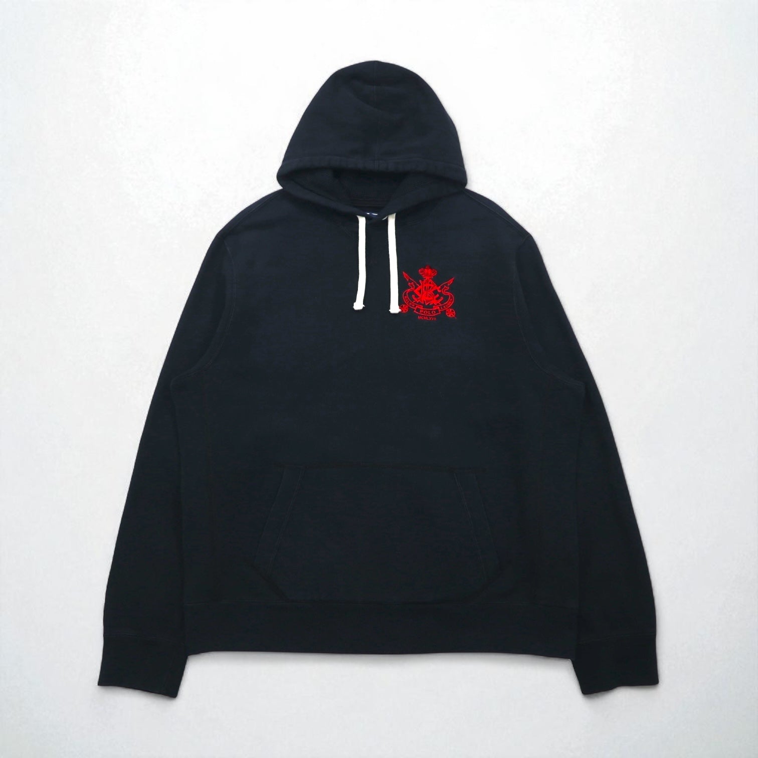 Polo Ralph Lauren 90年代 リバースウィーブ 前V プルオーバー パーカー XL ブラック エンブレム ロゴ 刺繍