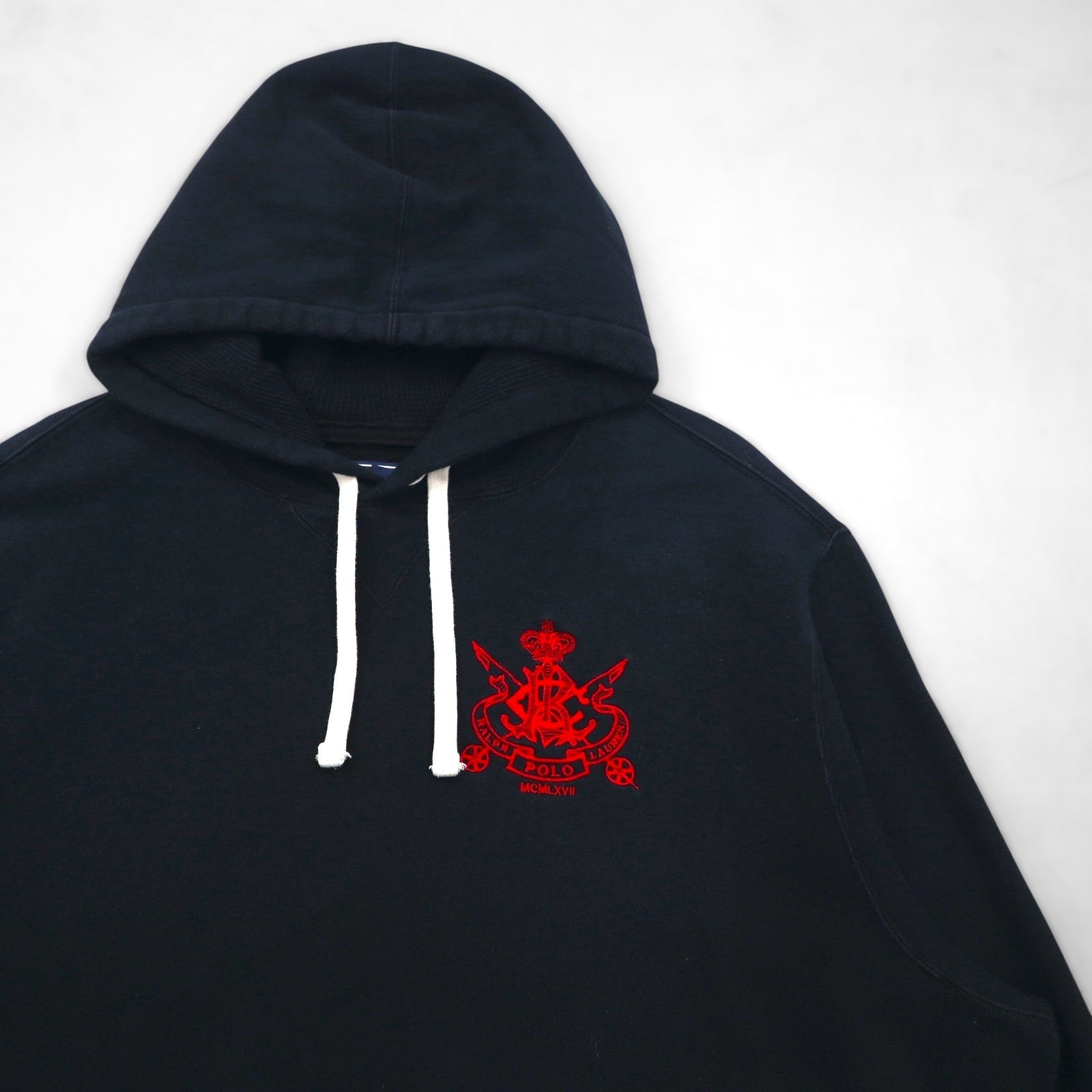 Polo Ralph Lauren 90年代 リバースウィーブ 前V プルオーバー パーカー XL ブラック エンブレム ロゴ 刺繍
