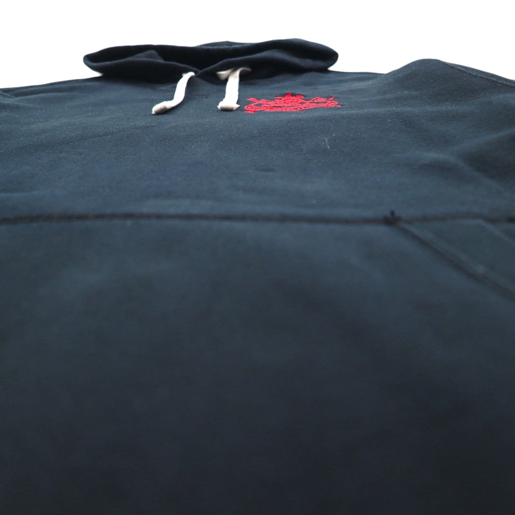 Polo Ralph Lauren 90年代 リバースウィーブ 前V プルオーバー パーカー XL ブラック エンブレム ロゴ 刺繍