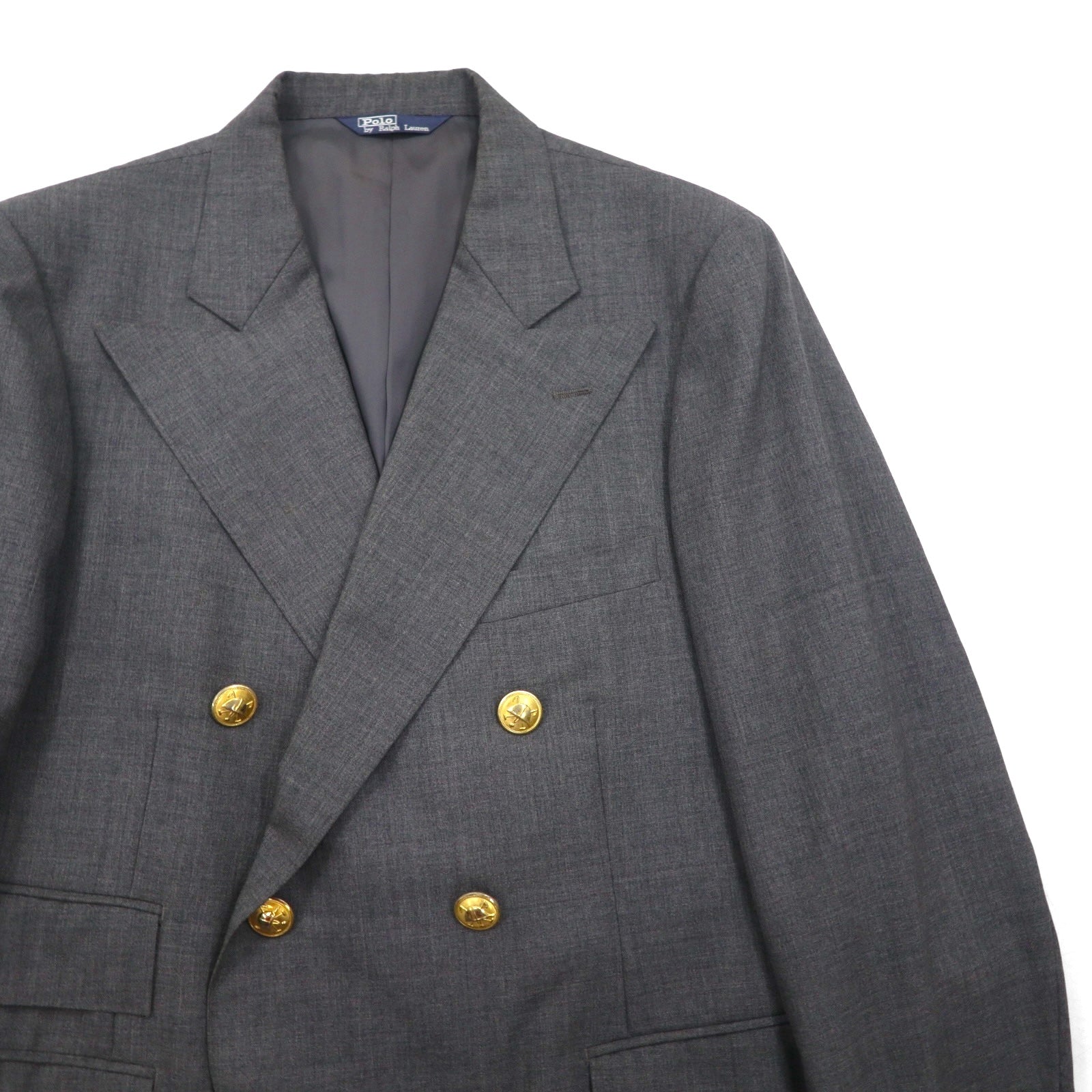 Polo Ralph Lauren 80年代 日本製 ピークドラペル ダブルブレスト セットアップ スーツ M グレー 金ボタン