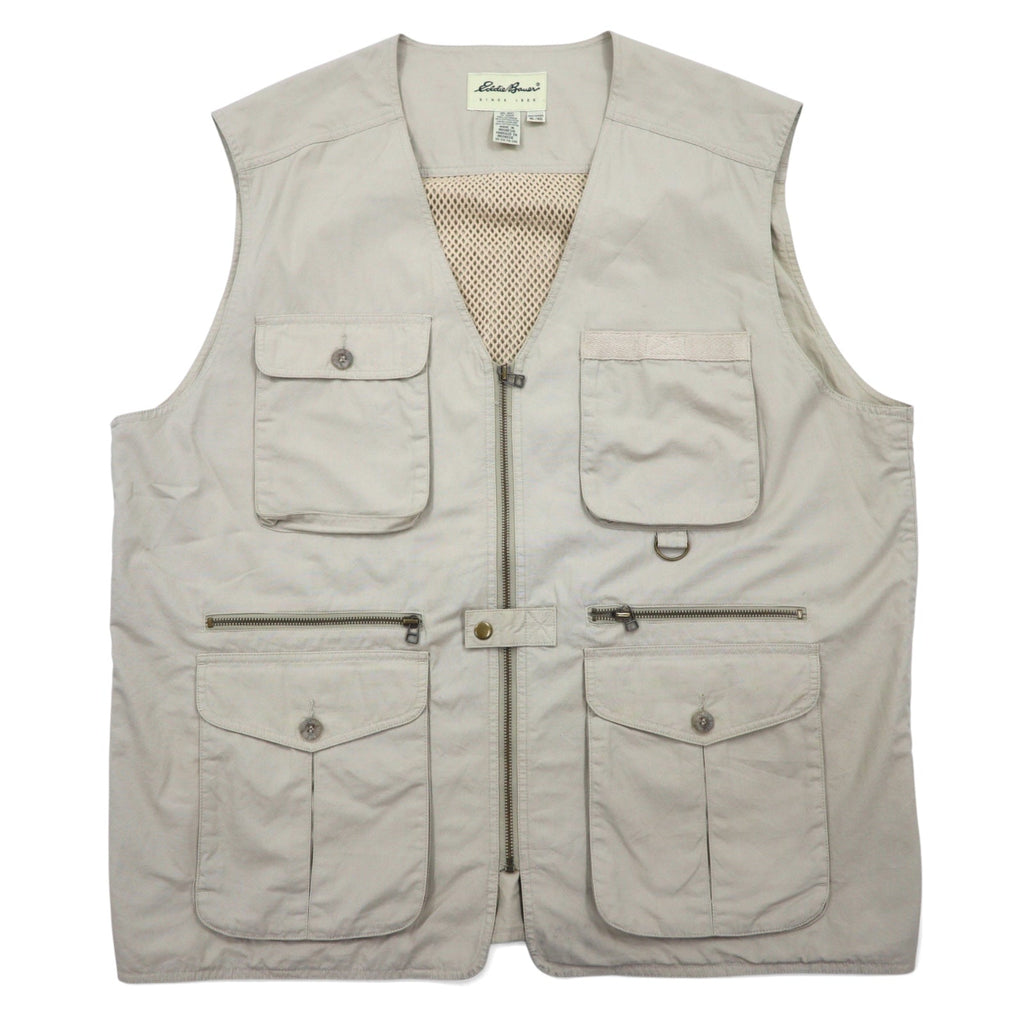 Eddie Bauer Anni '90 Gilet da pesca XL Beige Cotone Inserti in mesh Coulisse