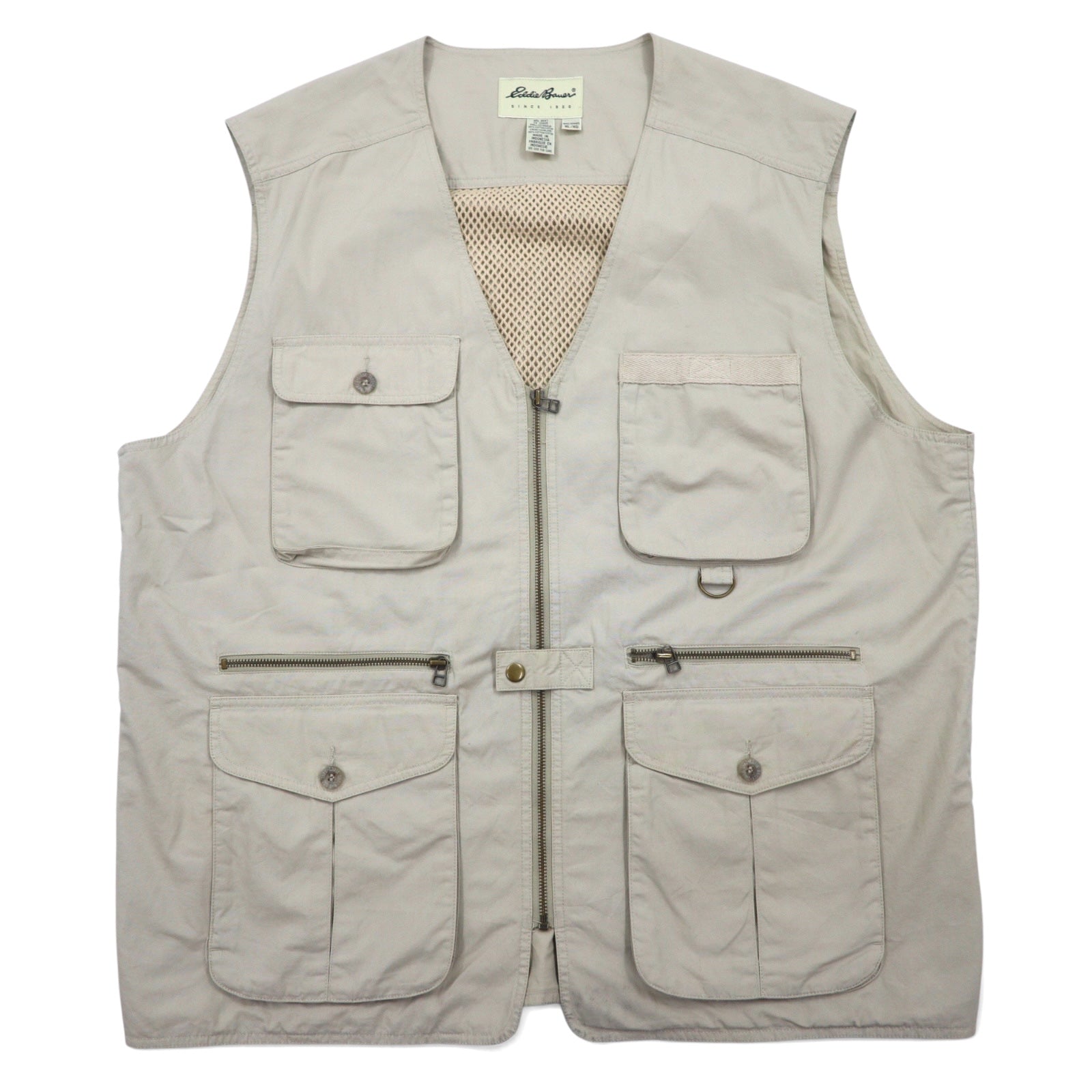 Eddie Bauer Anni '90 Gilet da pesca XL Beige Cotone Inserti in mesh Coulisse