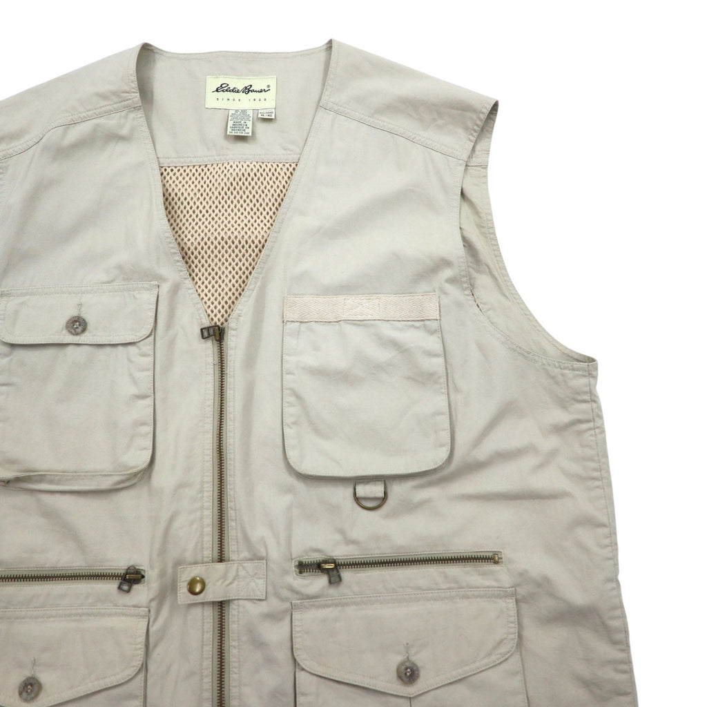 Eddie Bauer Anni '90 Gilet da pesca XL Beige Cotone Inserti in mesh Coulisse