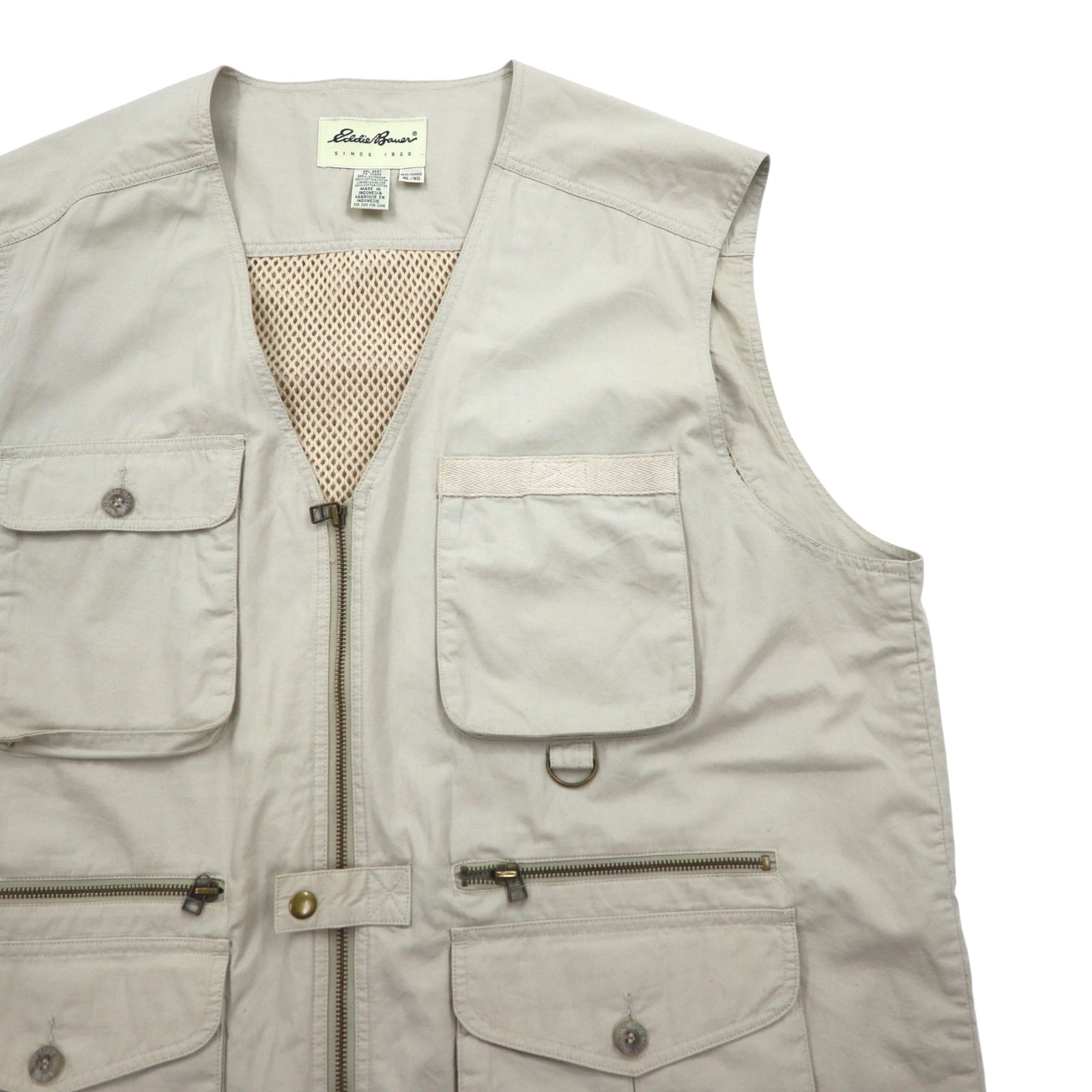Eddie Bauer Anni '90 Gilet da pesca XL Beige Cotone Inserti in mesh Coulisse