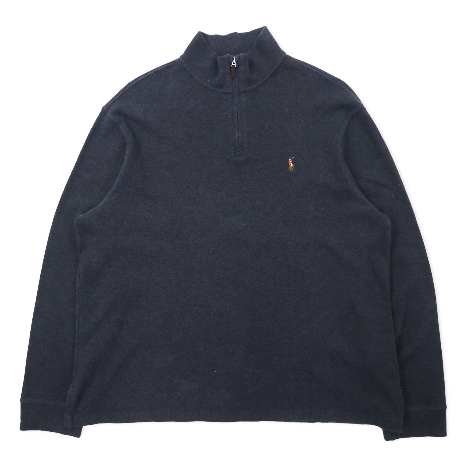 POLO RALPH LAUREN felpa con mezza zip, XL, grigia, in cotone ESTATE RIB, con ricamo piccolo pony