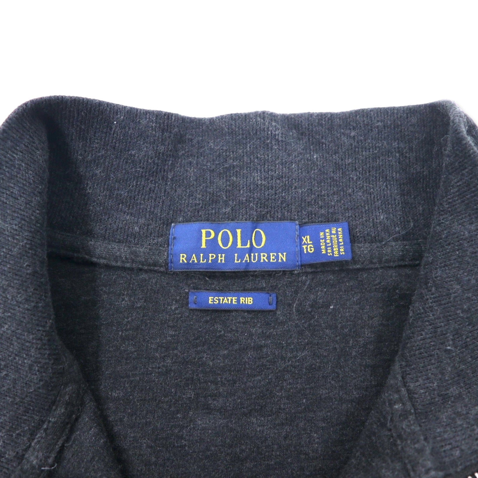 POLO RALPH LAUREN felpa con mezza zip, XL, grigia, in cotone ESTATE RIB, con ricamo piccolo pony