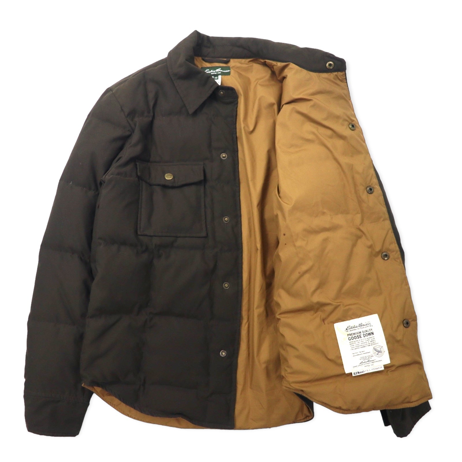 Eddie Bauer Piumino d'oca 650 fill power, giacca a camicia, taglia XS, marrone, poliestere, EB650