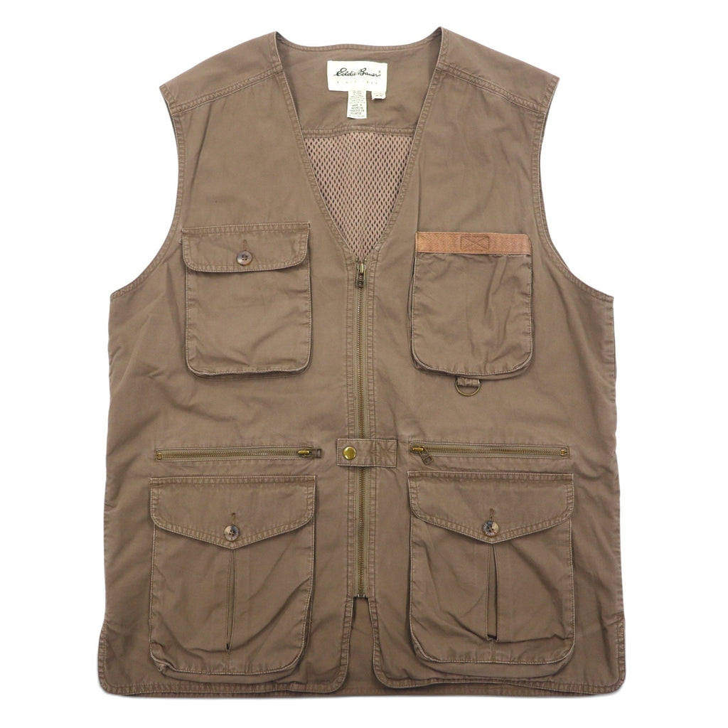Gilet da pesca Eddie Bauer anni '90, taglia M, cachi, cotone, inserti in mesh, coulisse.