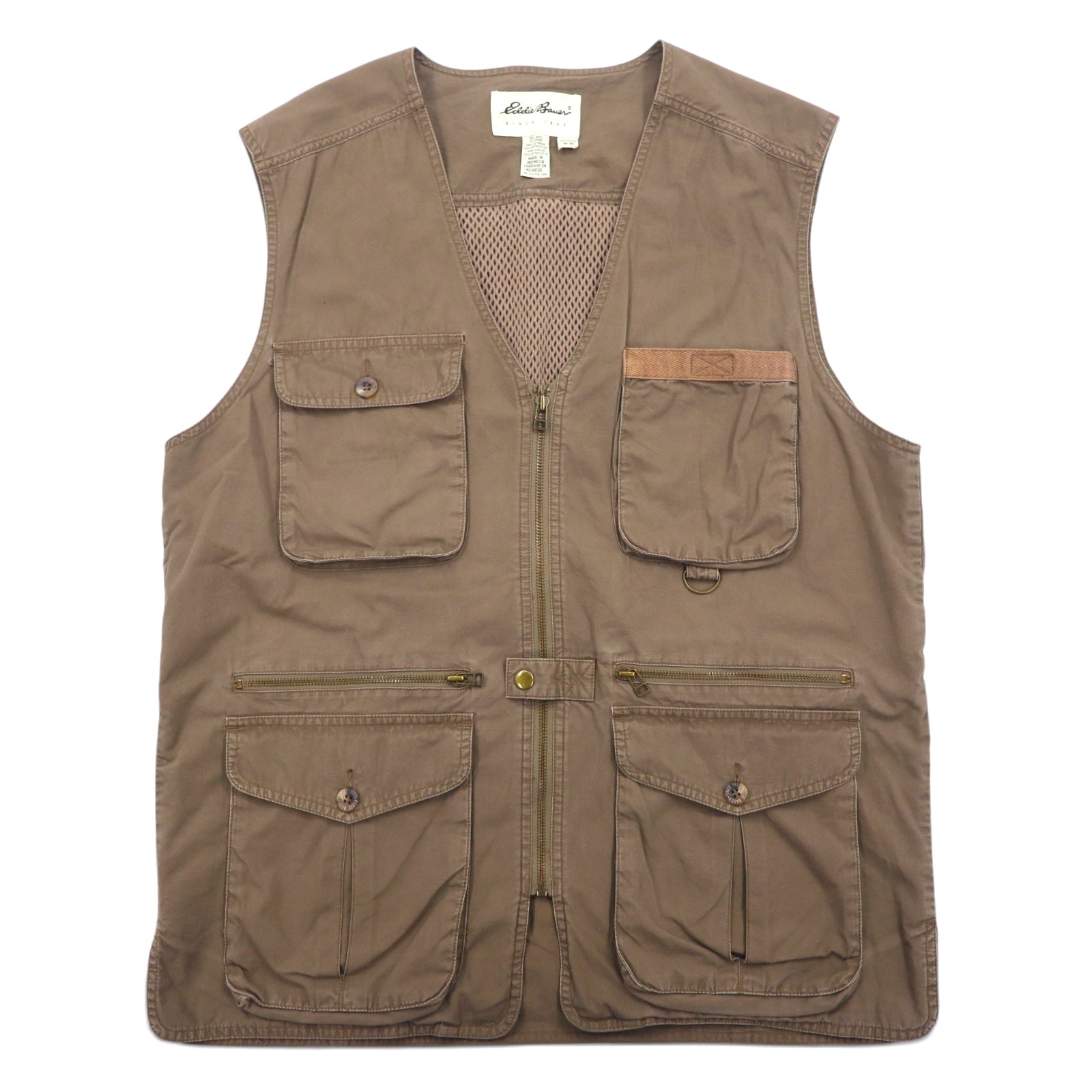 Gilet da pesca Eddie Bauer anni '90, taglia M, cachi, cotone, inserti in mesh, coulisse.