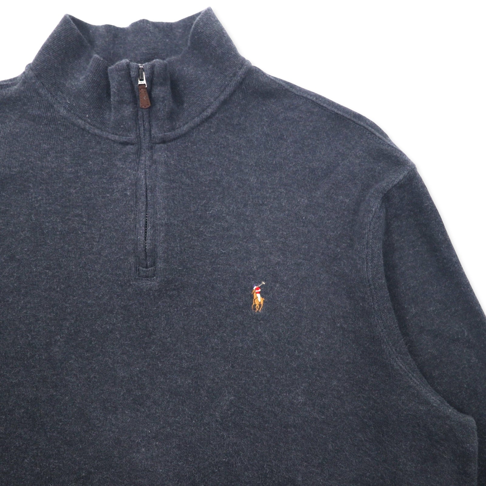 POLO RALPH LAUREN felpa con mezza zip, XL, grigia, in cotone ESTATE RIB, con ricamo piccolo pony