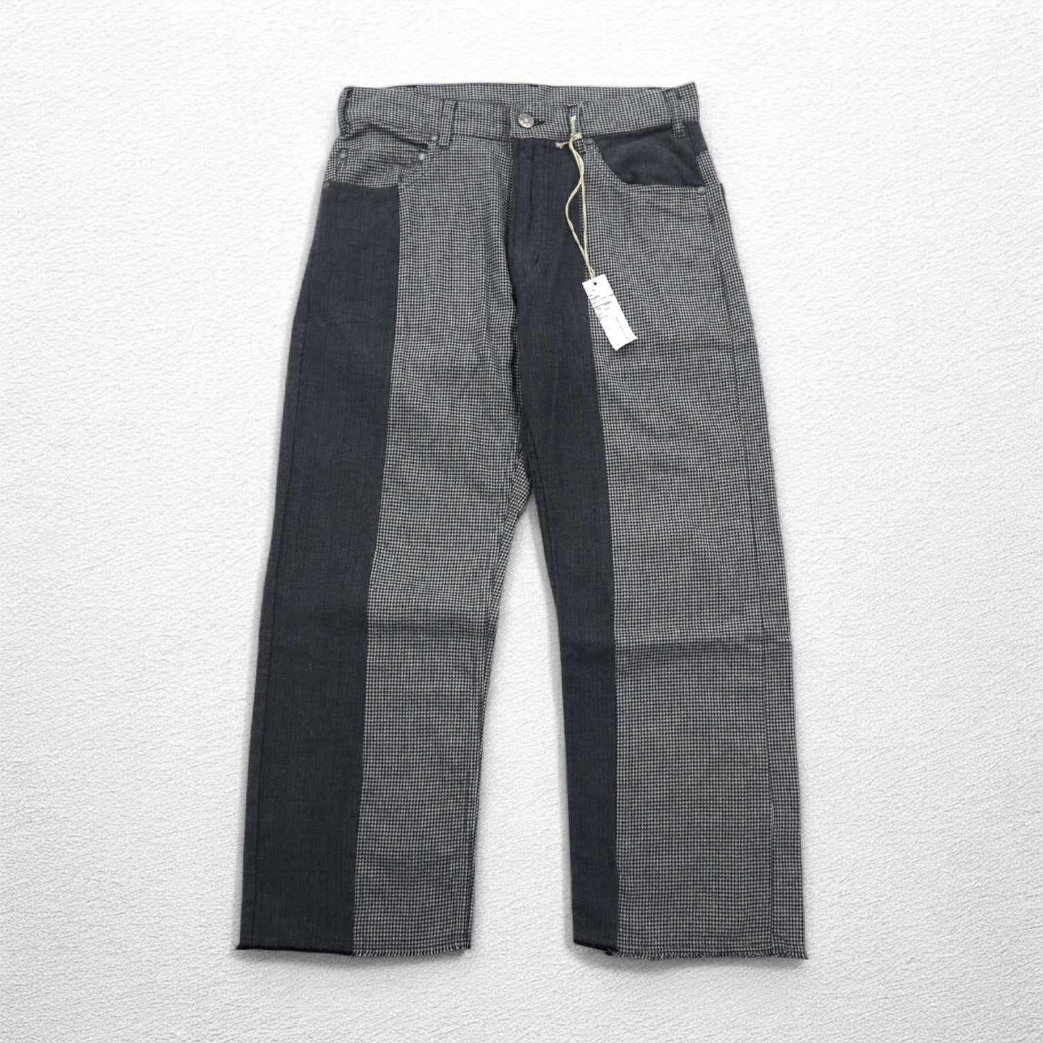 AiE (Nepenthes) 22AW Pantaloni con motivo "crazy" made in USA Krazy Pant M Grigio Gessato Spina di pesce Nuovo con etichette