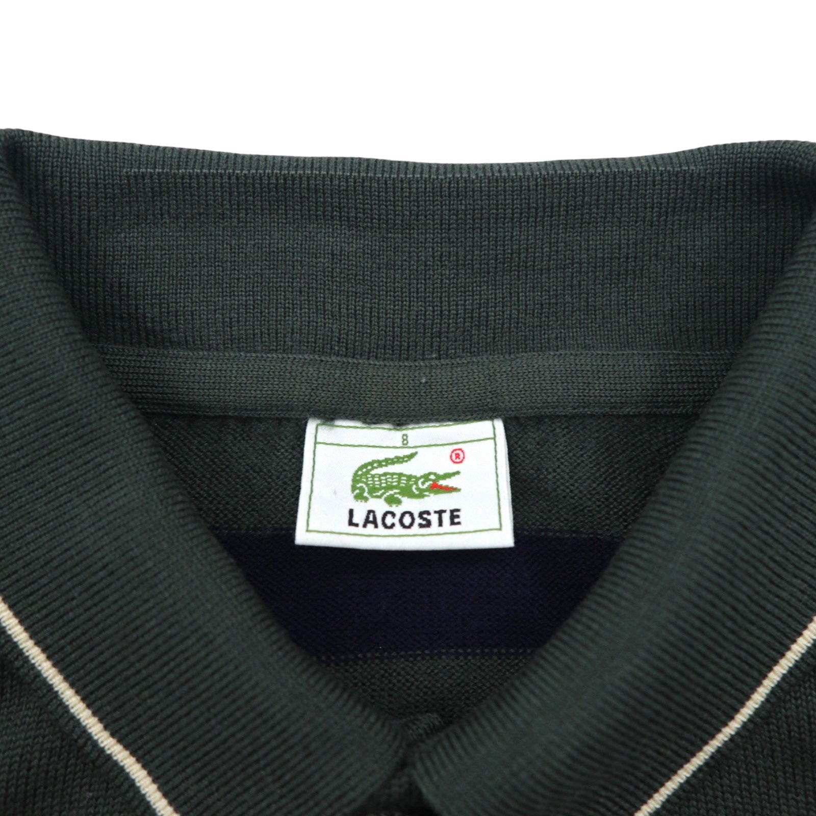 LACOSTE 80年代 ニット ポロ シャツ セーター XL グリーン ウール ボーダー