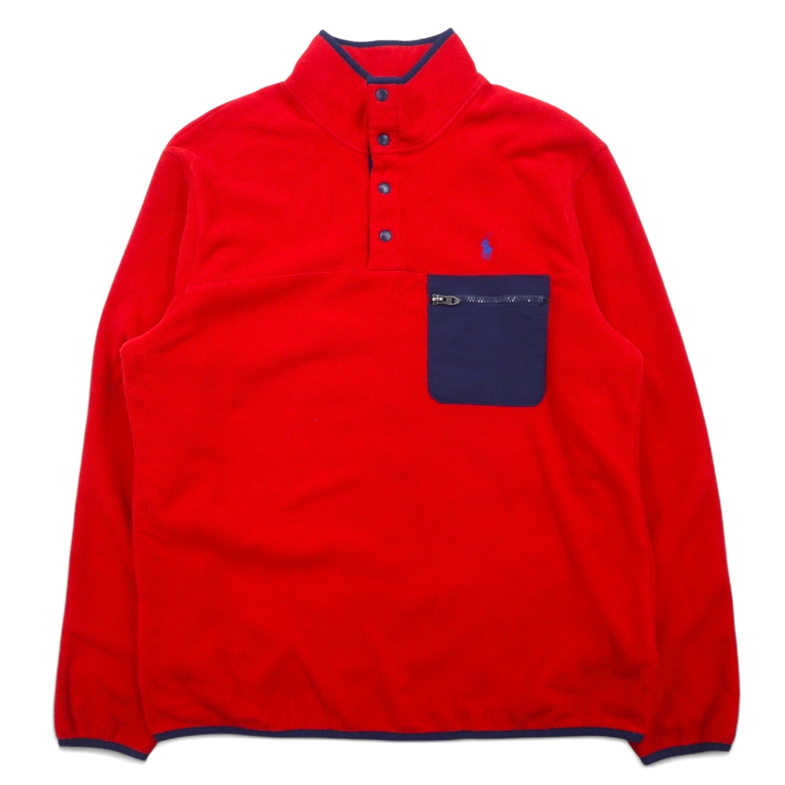 POLO RALPH LAUREN Giacca in pile con mezza zip, Snap-T, taglia L, colore rosso, in poliestere, ricamo piccolo pony
